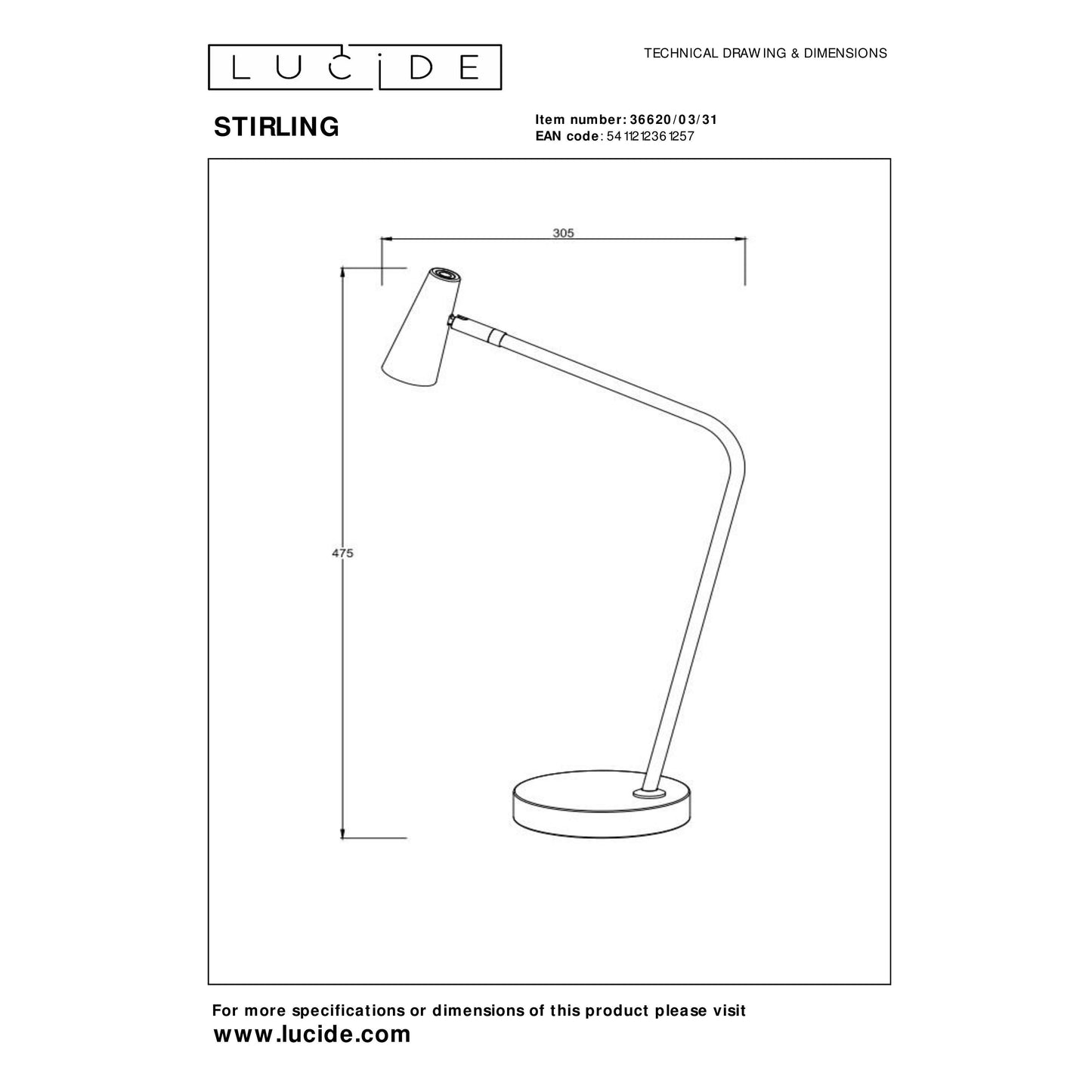 Lucide STIRLING - Rechargeable Table lamp - Battery pack/batteries - LED Dim. - 1x3W 2700K - 3 StepDim - White