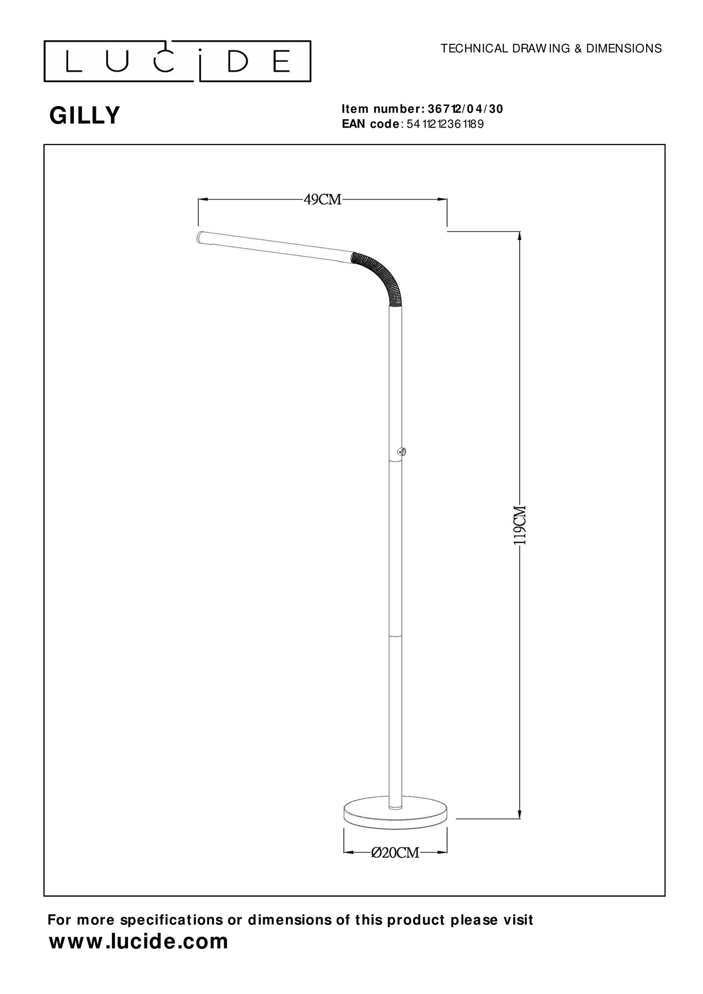 Lucide GILLY - Rechargeable Floor reading lamp - Battery pack/batteries - LED Dim. - 1x3W 2700K - Black