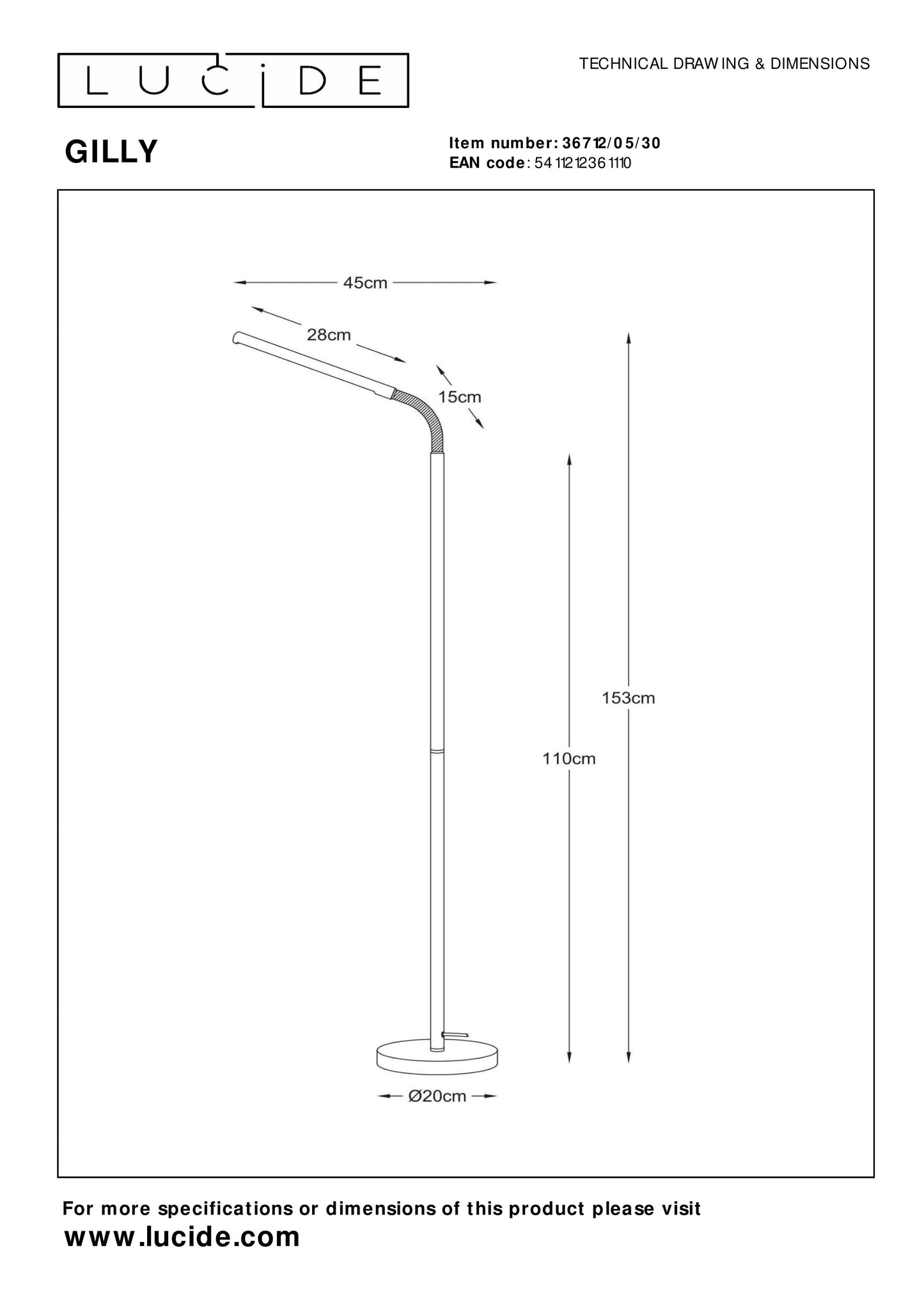 Lucide GILLY - Floor reading lamp - LED - 1x6W 2700K - Black