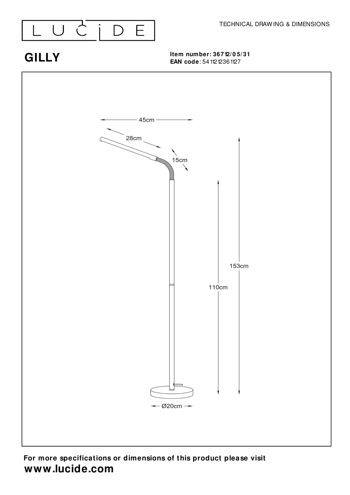 Lucide GILLY - Floor reading lamp - LED - 1x6W 2700K - White