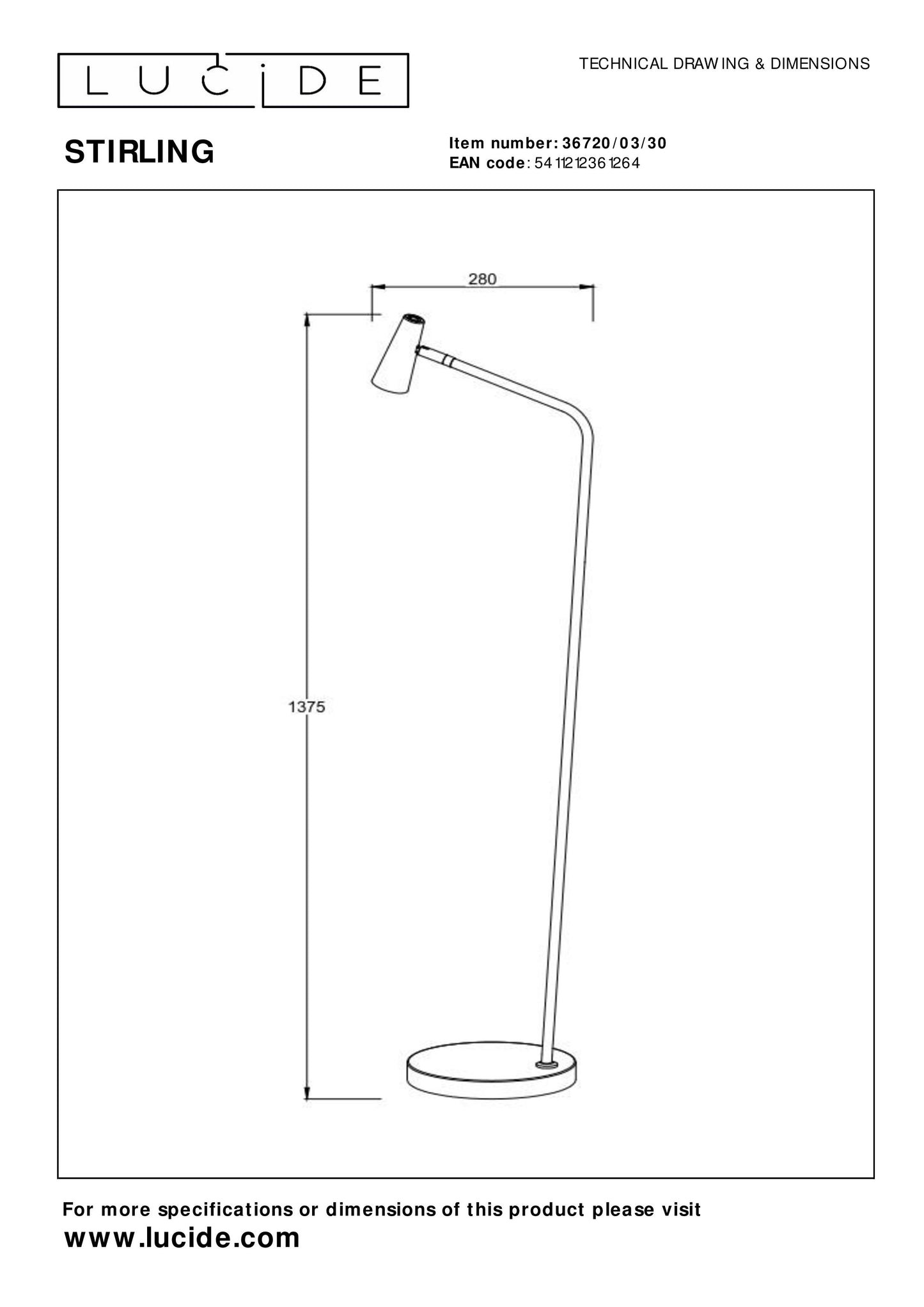 Lucide STIRLING - Rechargeable Floor lamp - Battery pack/batteries - LED Dim. - 1x3W 2700K - 3 StepDim - Black