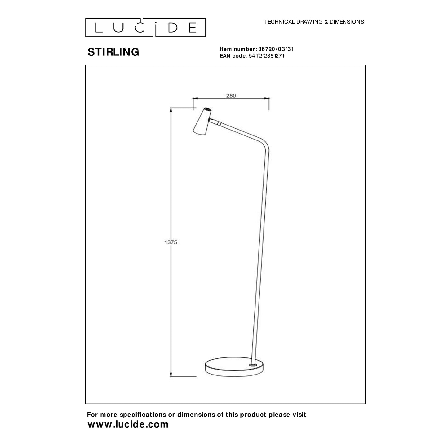 Lucide STIRLING - Rechargeable Floor lamp - Battery pack/batteries - LED Dim. - 1x3W 2700K - 3 StepDim - White