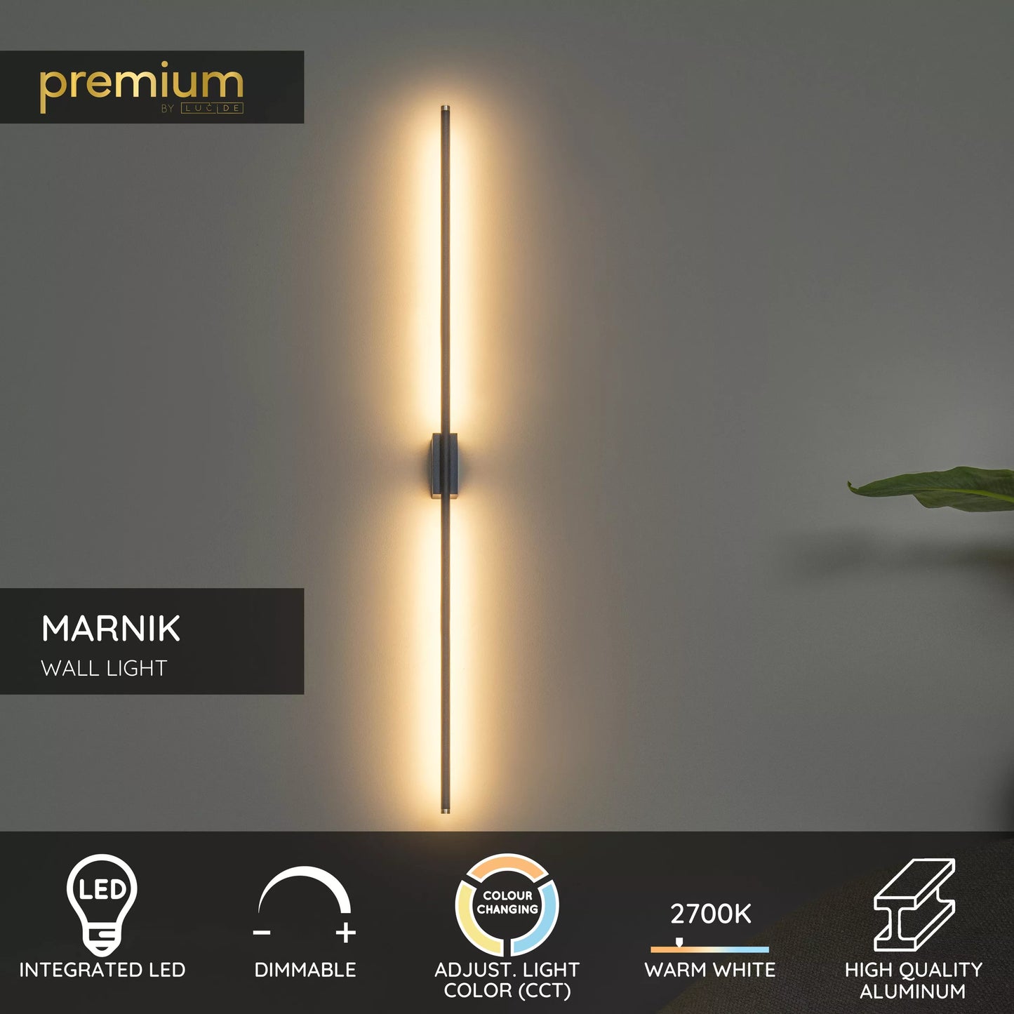 Lucide MARNIK - Wall light - LED Dim. - CCT - 1x18W 2700K/4000K - Hand Wave Sensor - Black | Premium