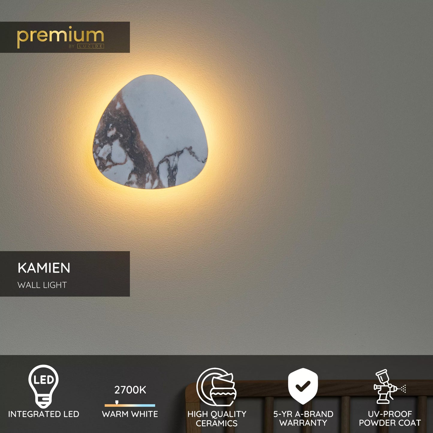 Lucide KAMIEN - Wall light - LED - 1x6W 2700K - White | Premium
