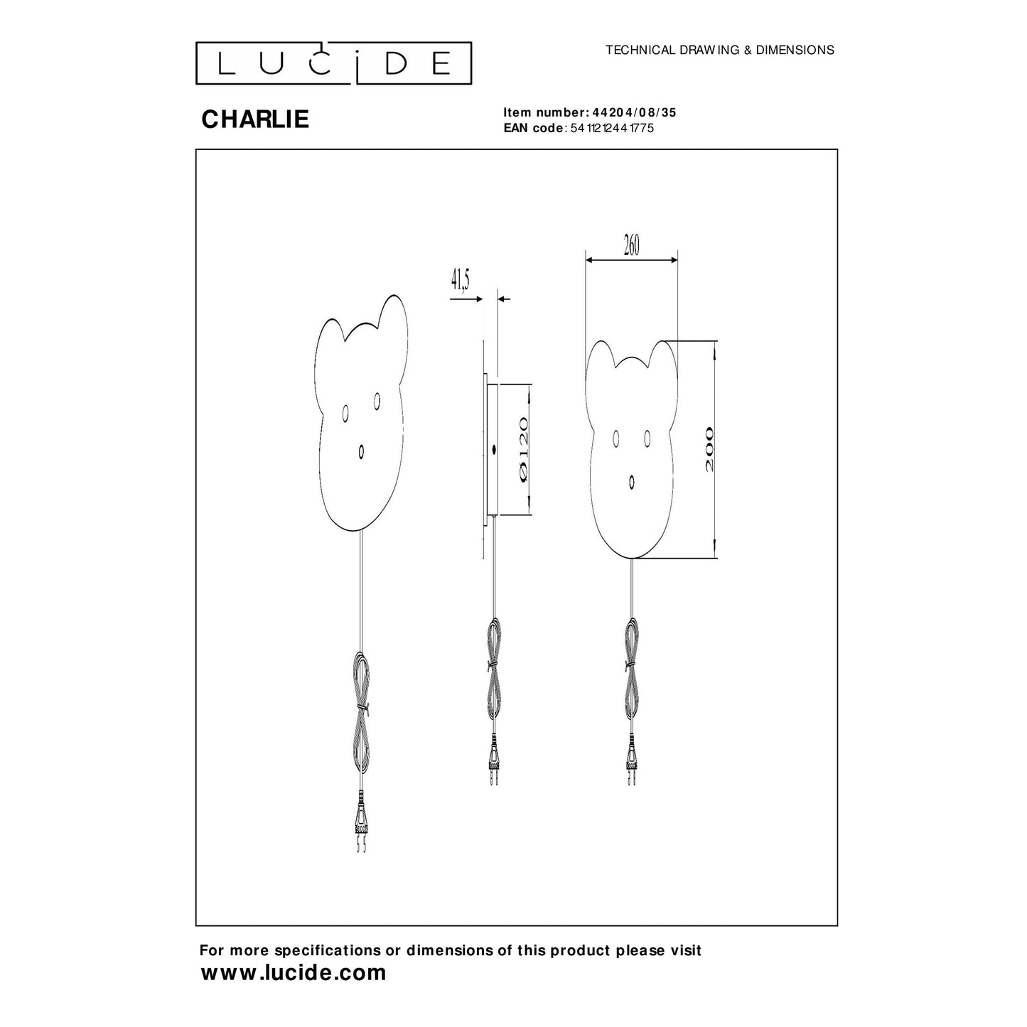 Lucide CHARLIE - Wall light Children - LED Dim. - 1x7W 2600K/2700K - Blue