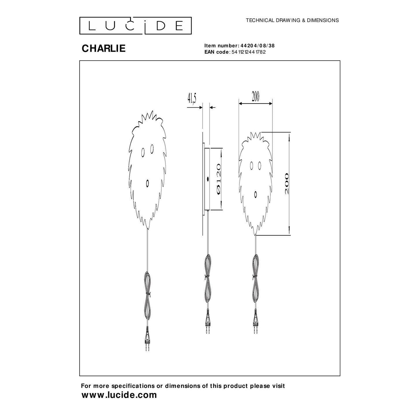 Lucide CHARLIE - Wall light Children - LED Dim. - 1x7W 2600K/2700K - Cream