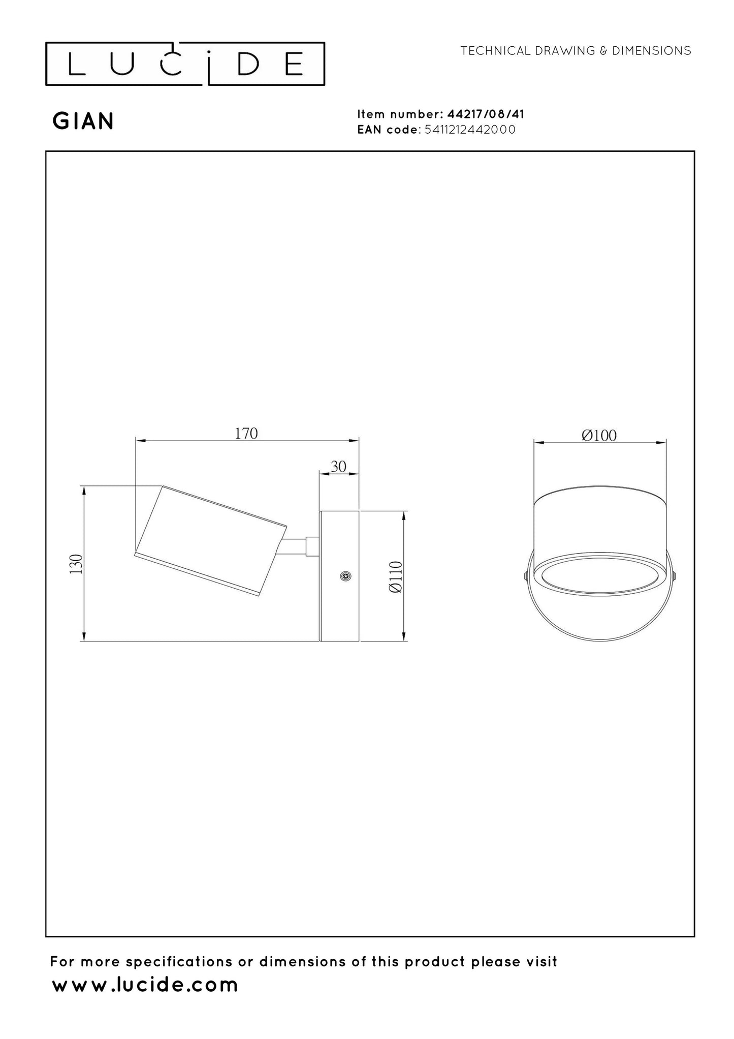 Lucide GIAN - Wall light - LED Dim. - 1x9W 2700K - Taupe