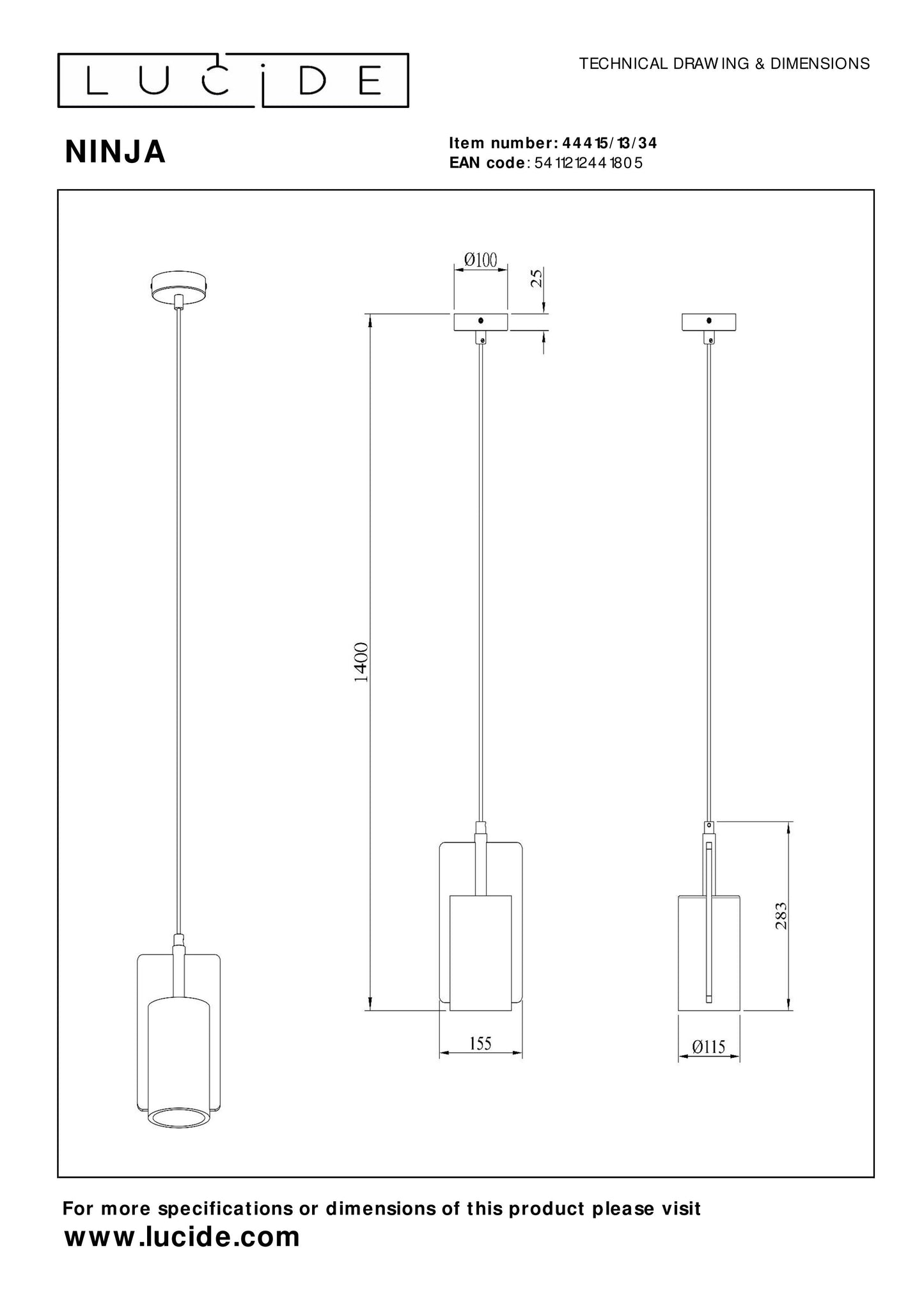 Lucide NINJA - Pendant light - 1xE27 - Yellow