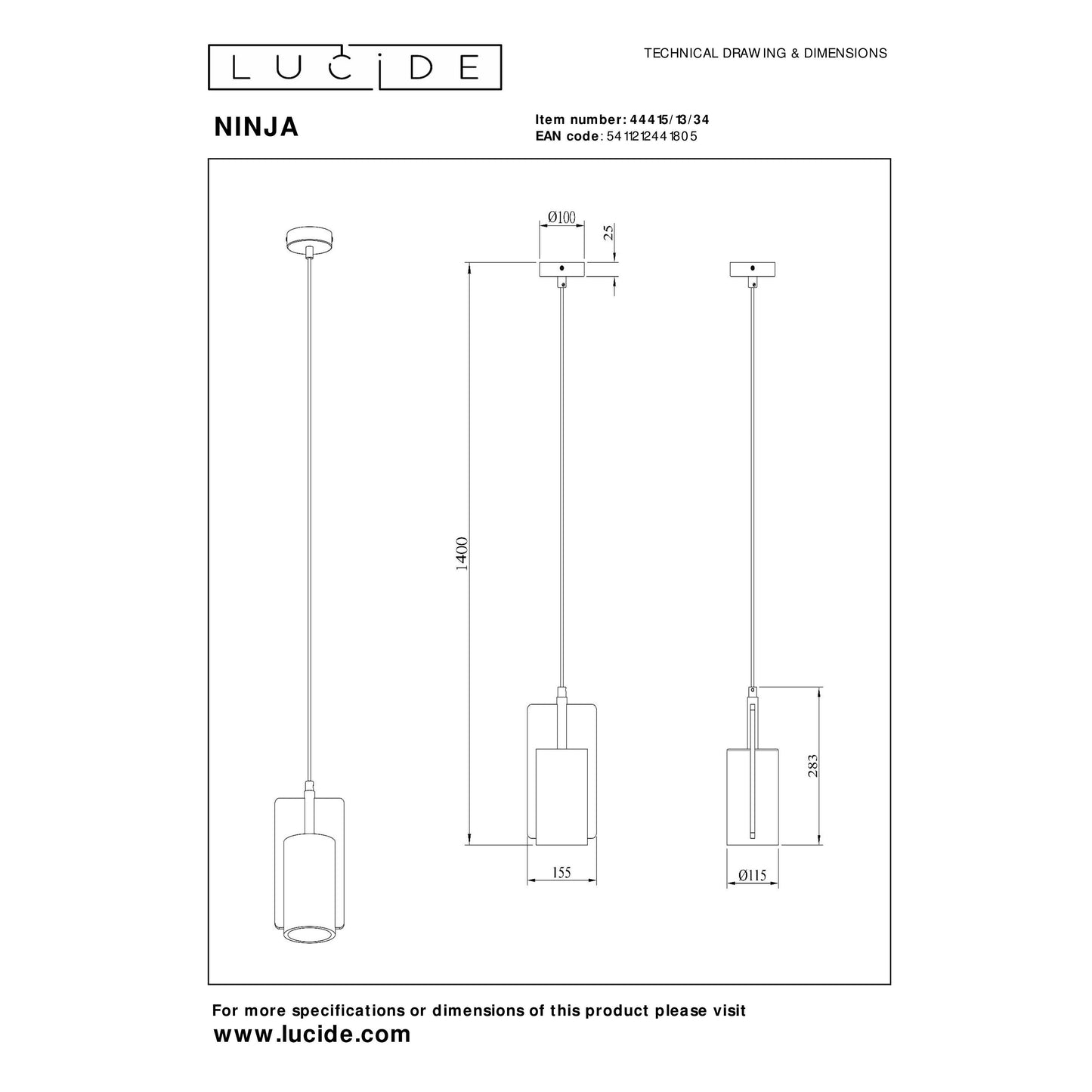 Lucide NINJA - Pendant light - 1xE27 - Yellow