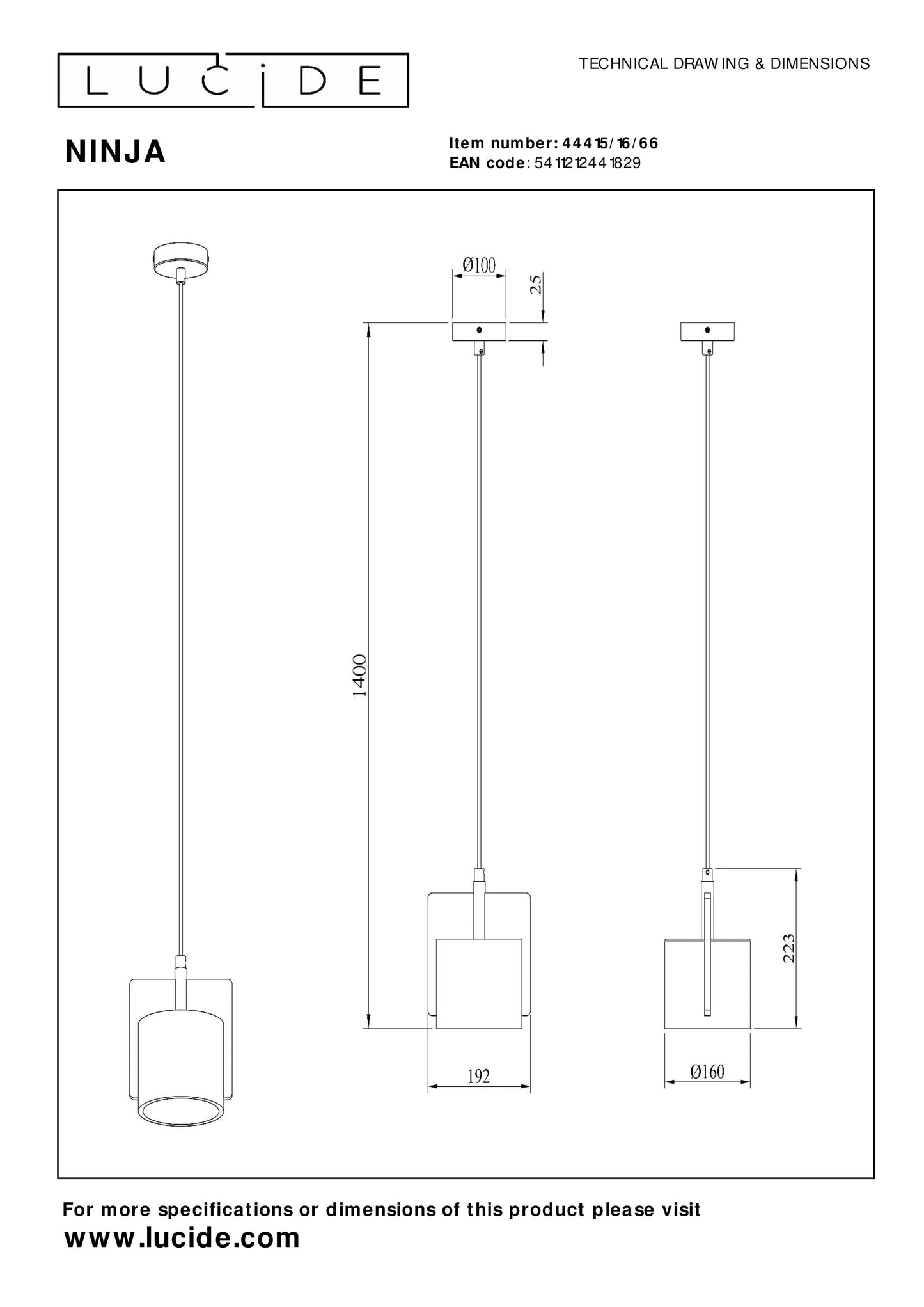 Lucide NINJA - Pendant light - 1xE27 - Pink