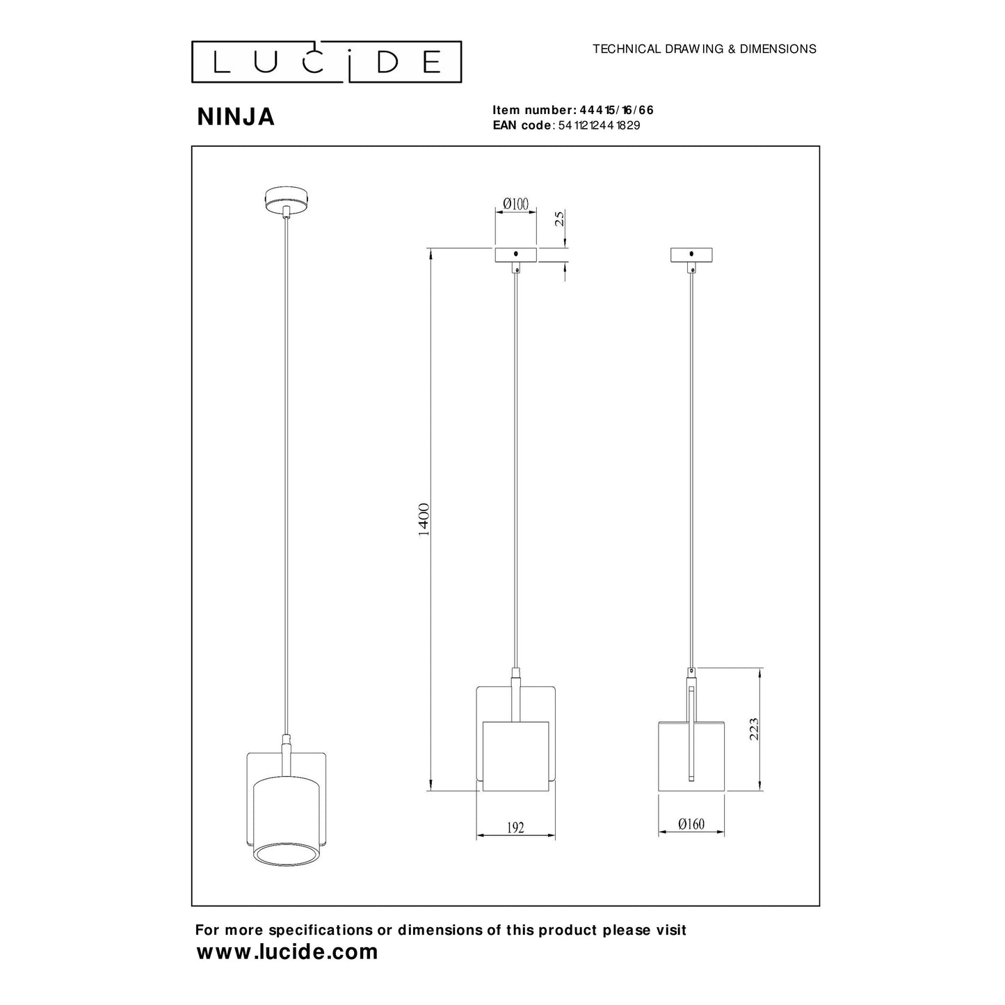 Lucide NINJA - Pendant light - 1xE27 - Pink