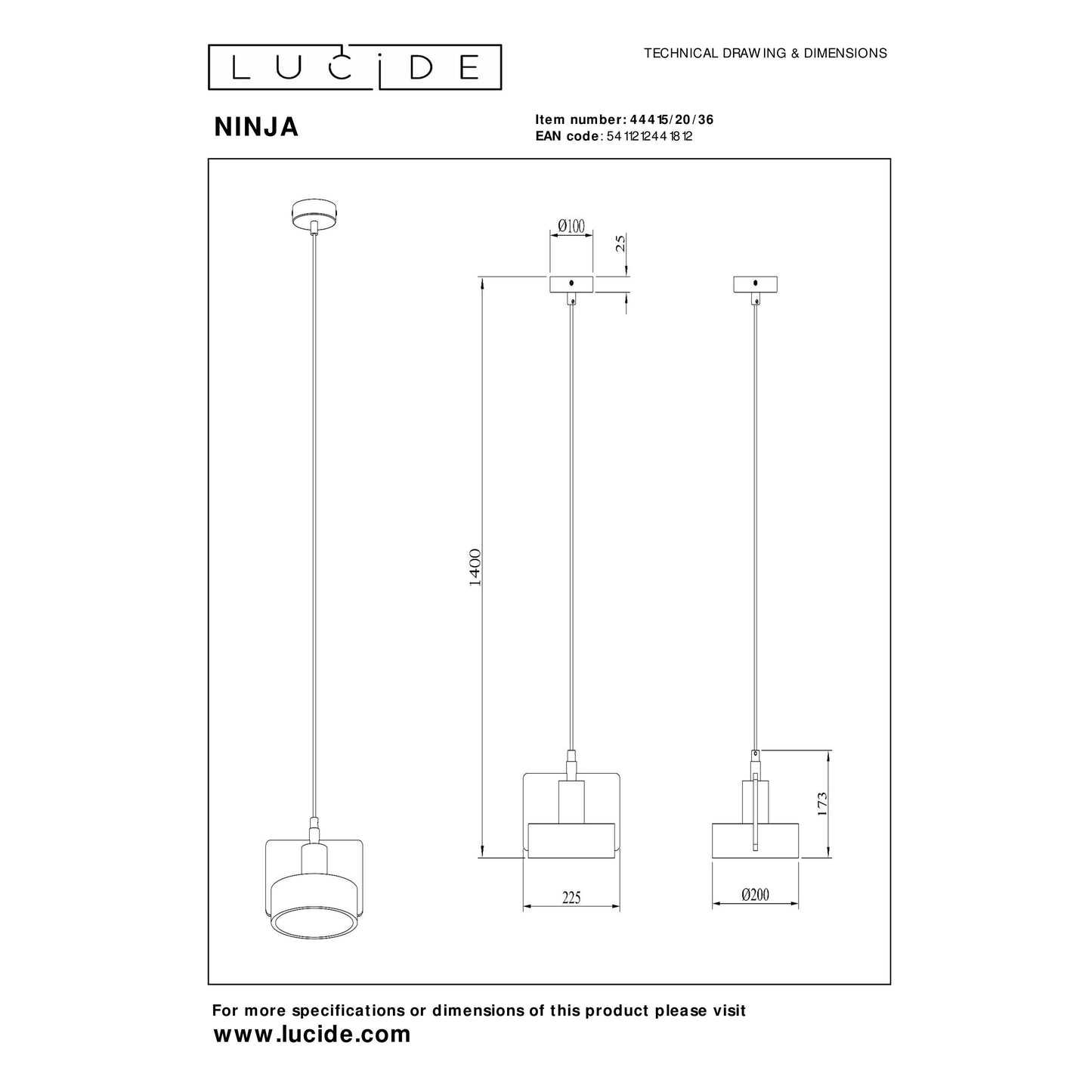 Lucide NINJA - Pendant light - 1xE27 - Grey