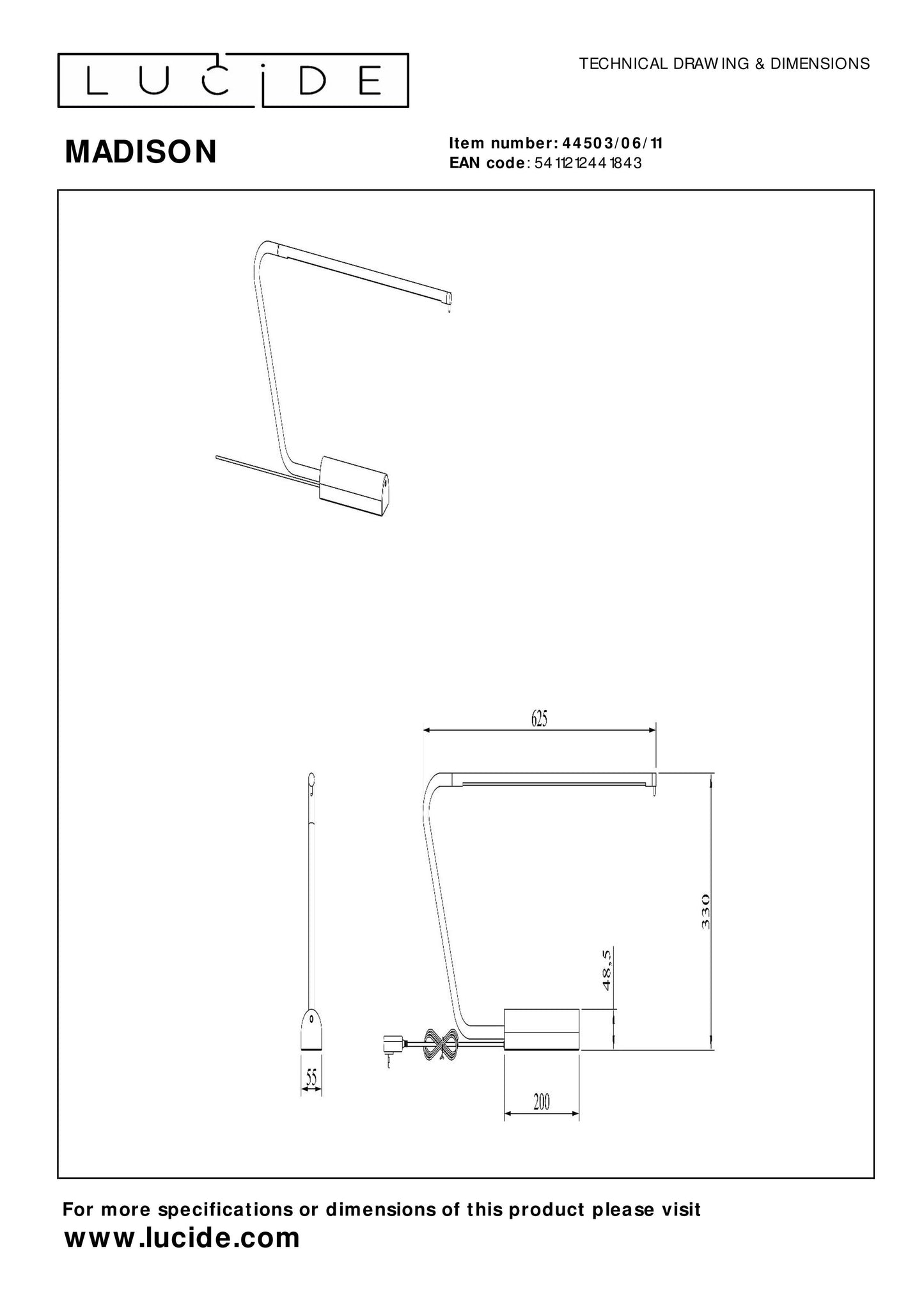 Lucide MADISON - Desk lamp - LED Dim. - 1x9W 2600K/2800K - Chrome