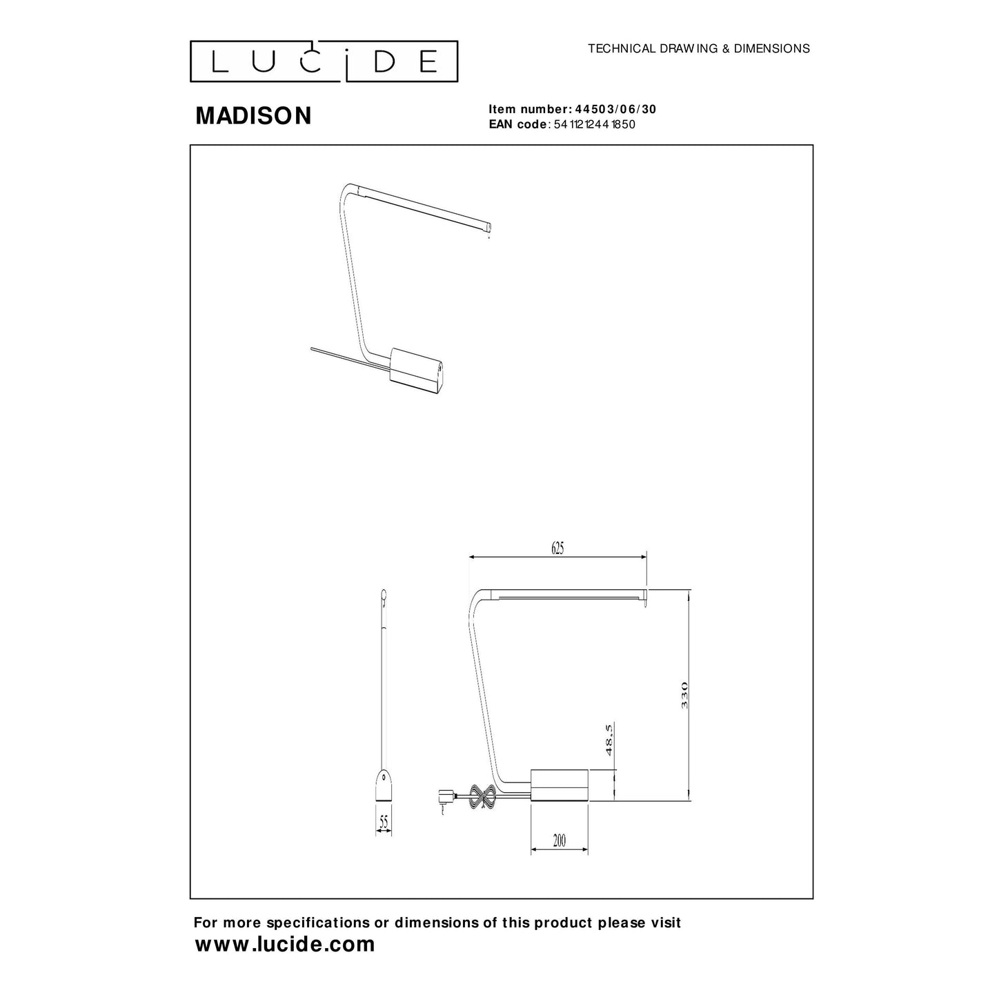 Lucide MADISON - Desk lamp - LED Dim. - 1x6,5W 2600K/2800K - Black