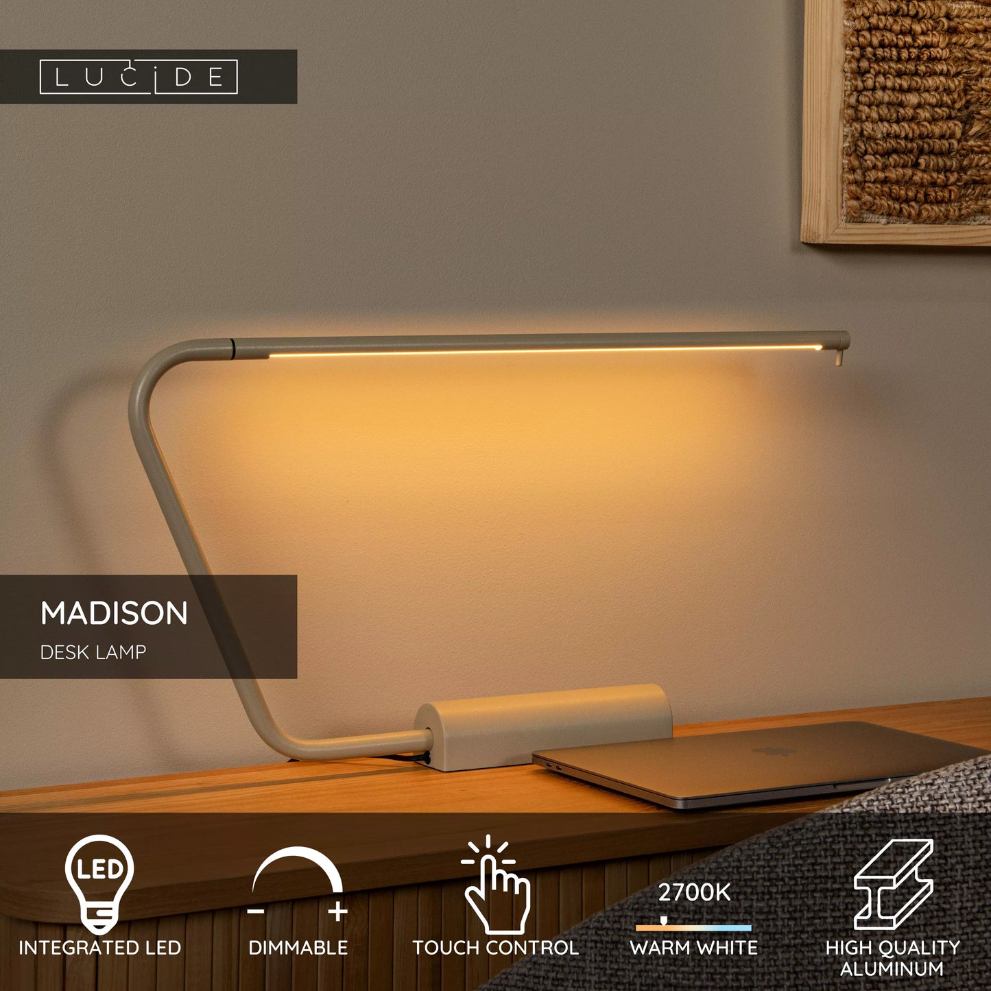 Lucide MADISON - Desk lamp - LED Dim. - 1x6,5W 2700K - Taupe