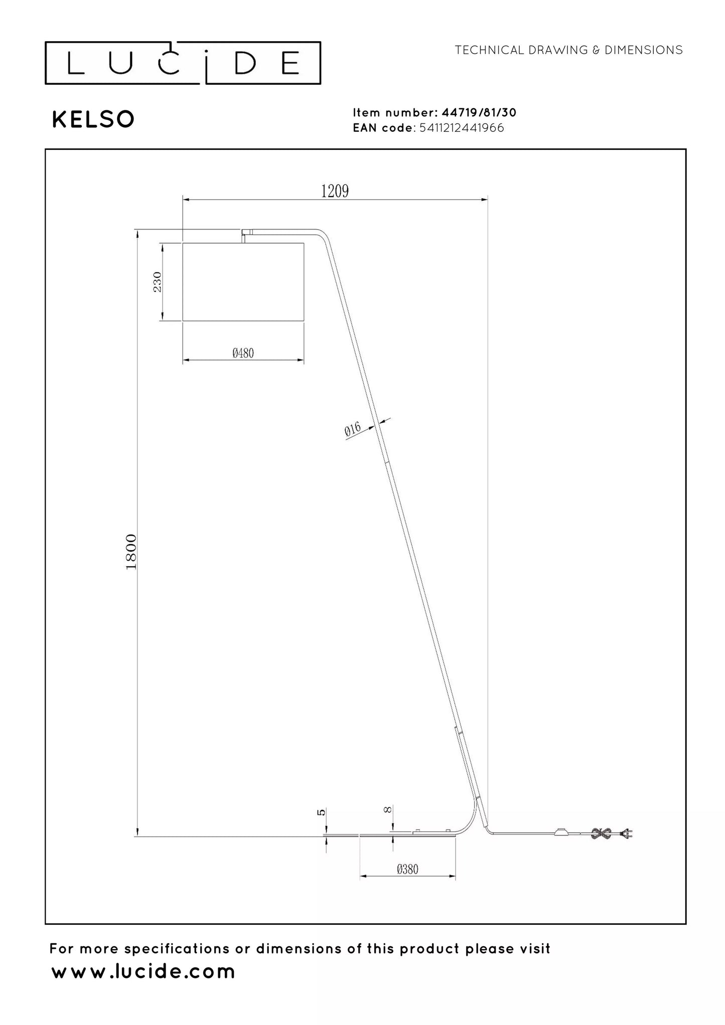 Lucide KELSO - Floor lamp - 1xE27 - Black