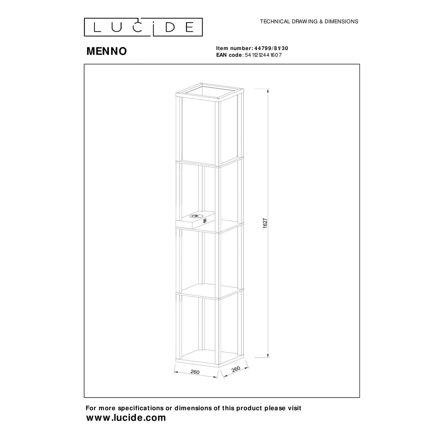 Lucide MENNO - Floor lamp - 1xE27 - With wireless charger - Black