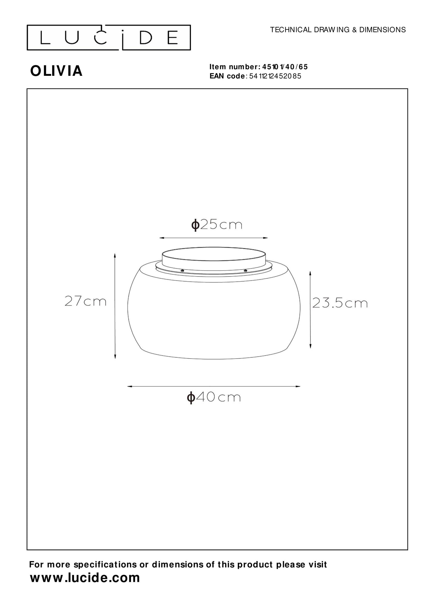 Lucide OLIVIA - Flush ceiling light - Ø 40 cm - 3xE27 - Smoke Grey