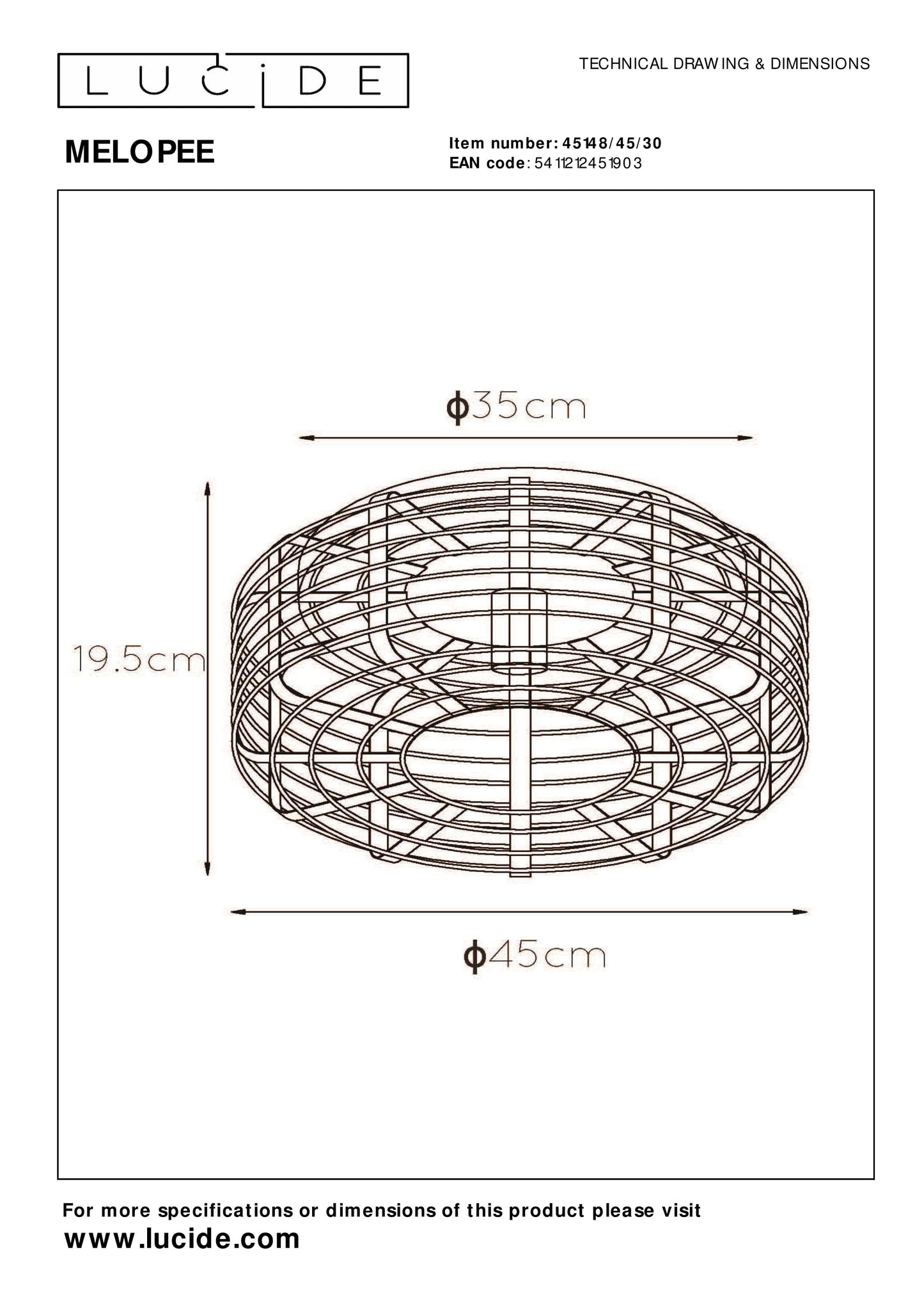 Lucide MELOPEE - Flush ceiling light - Ø 45 cm - 1xE27 - Black