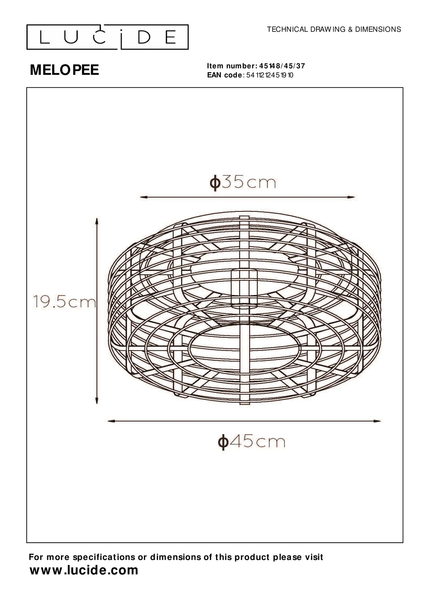 Lucide MELOPEE - Flush ceiling light - Ø 45 cm - 1xE27 - Turquoise