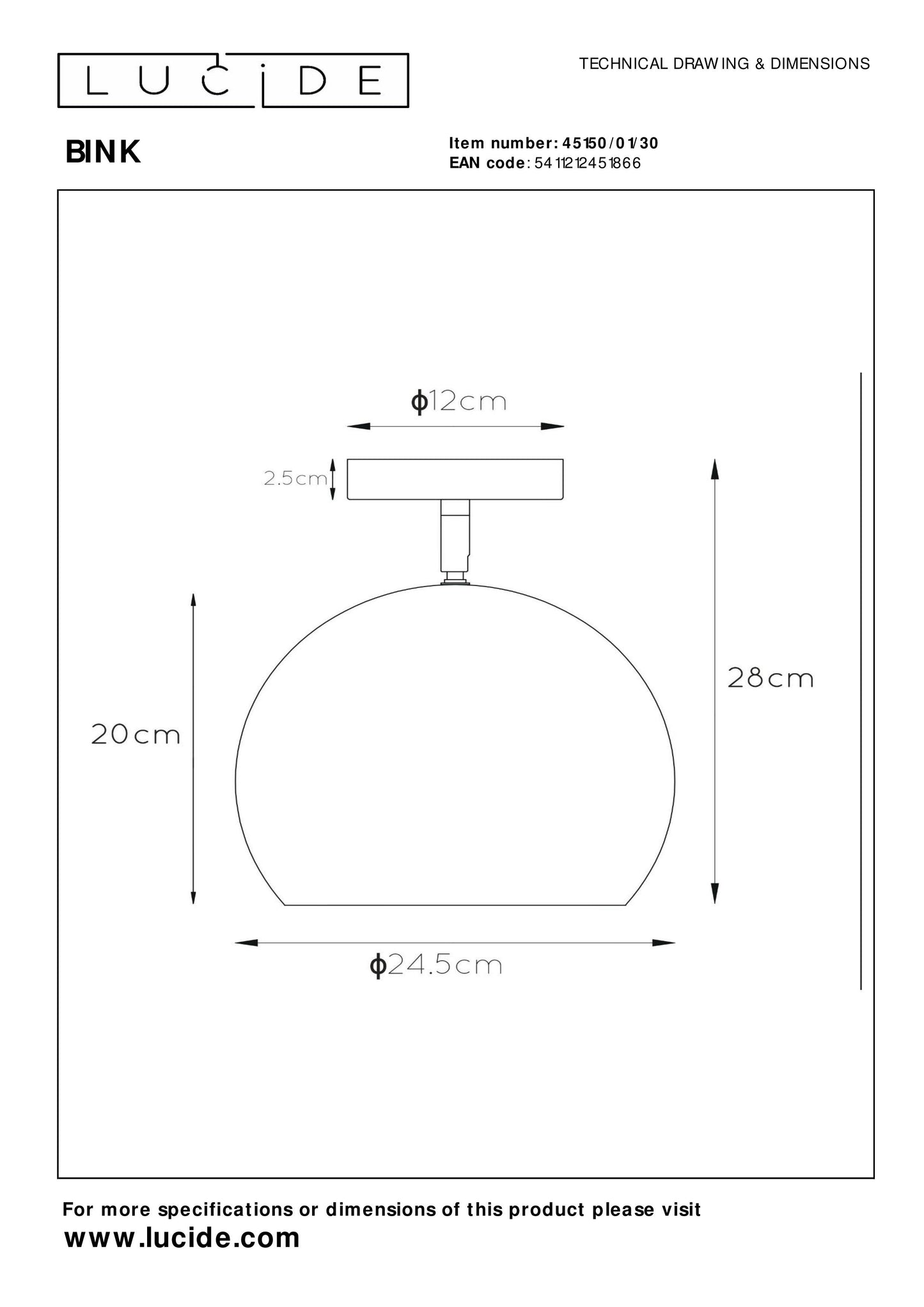 Lucide BINK - Flush ceiling light - Ø 24,5 cm - 1xE27 - Black