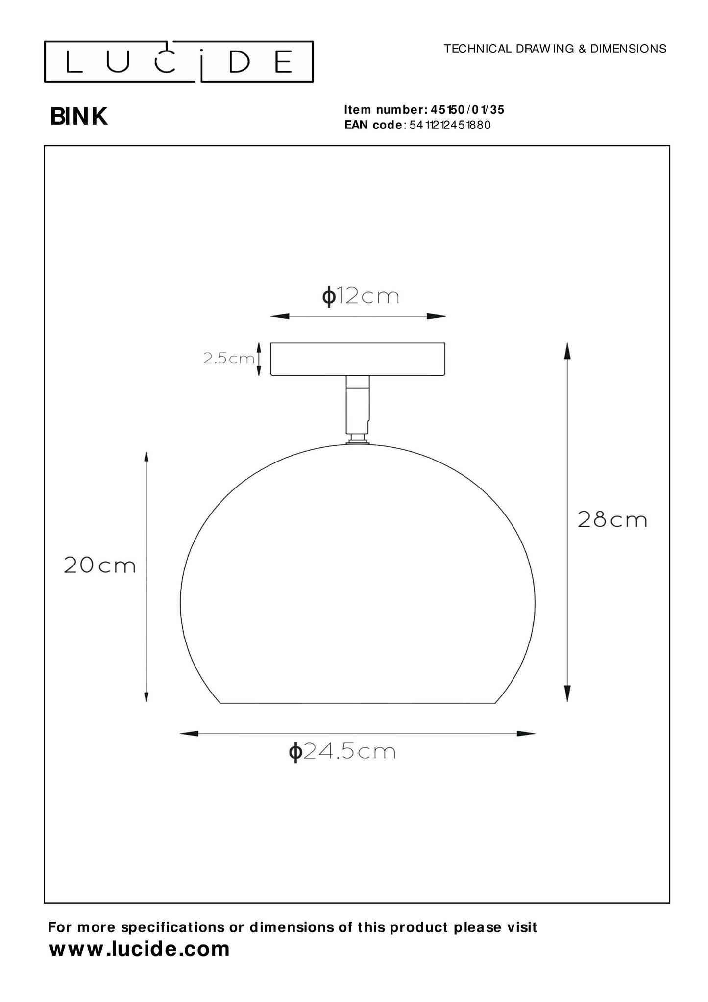 Lucide BINK - Flush ceiling light - Ø 24,5 cm - 1xE27 - Blue