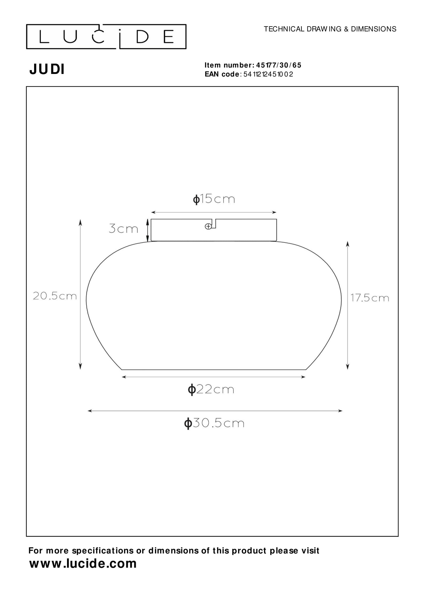 Lucide JUDI - Flush ceiling light - Ø 30,5 cm - 1xE27 - Smoke Grey