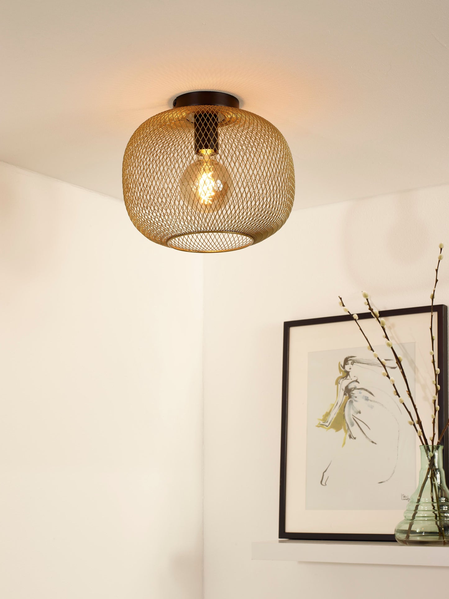 Lucide MESH - Flush ceiling light - Ø 30 cm - 1xE27 - Matt Gold / Brass