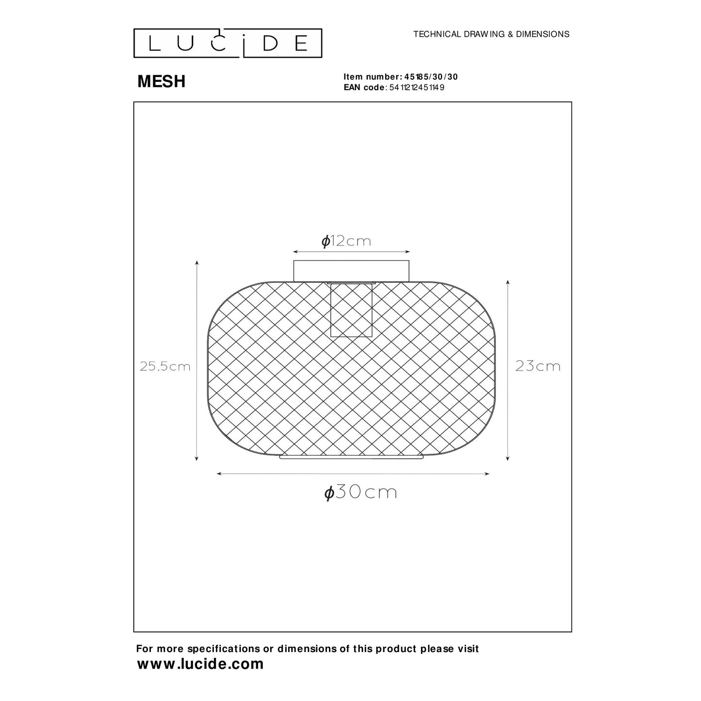 Lucide MESH - Flush ceiling light - Ø 30 cm - 1xE27 - Black