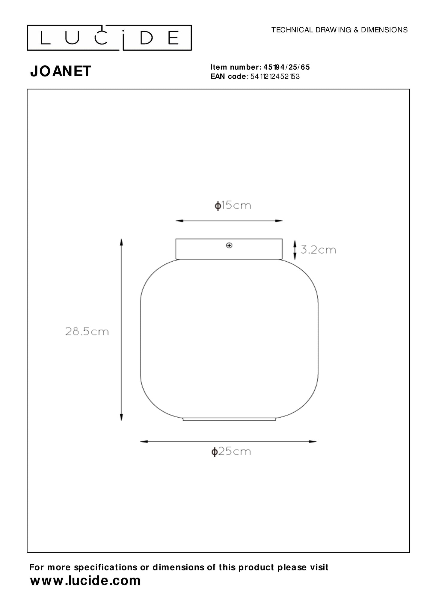 Lucide JOANET - Flush ceiling light - Ø 25 cm - 1xE27 - Smoke Grey