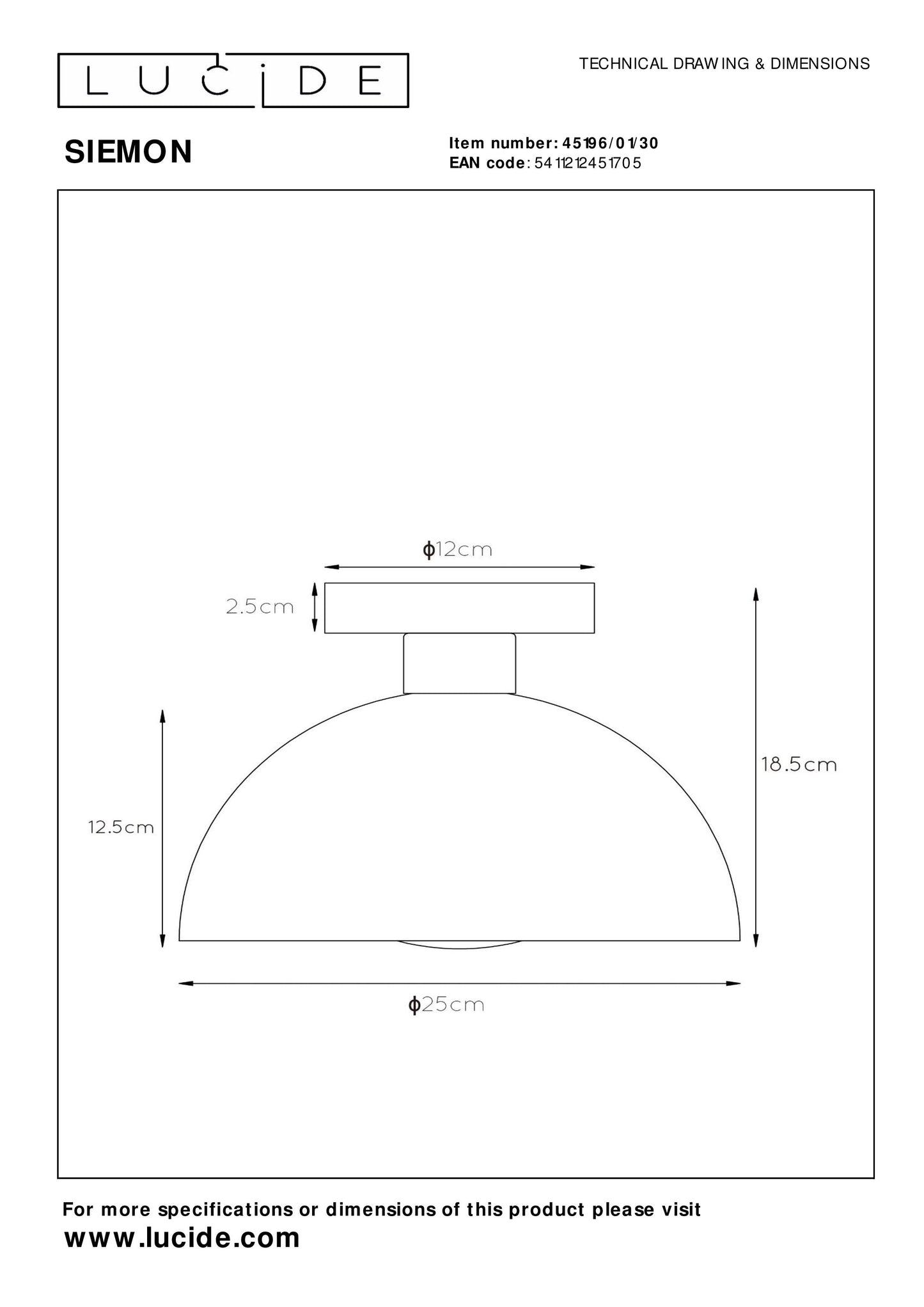 Lucide SIEMON - Flush ceiling light - Ø 25 cm - 1xE27 - Black