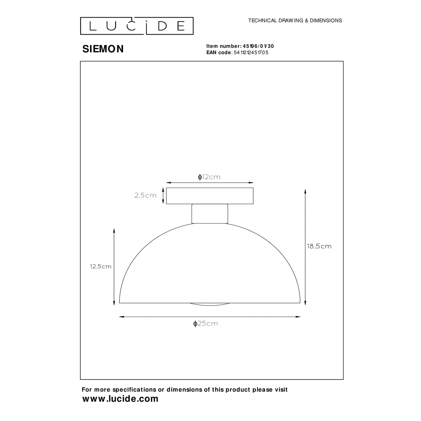 Lucide SIEMON - Flush ceiling light - Ø 25 cm - 1xE27 - Black