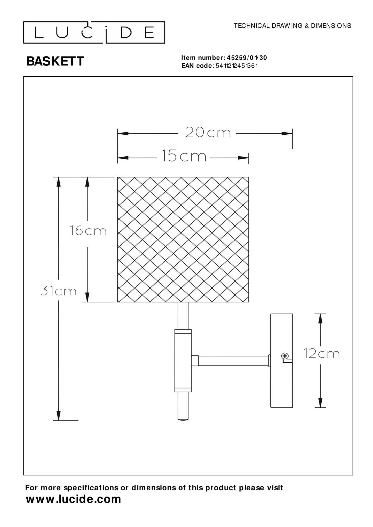 Lucide BASKETT - Wall light - 1xE27 - Black