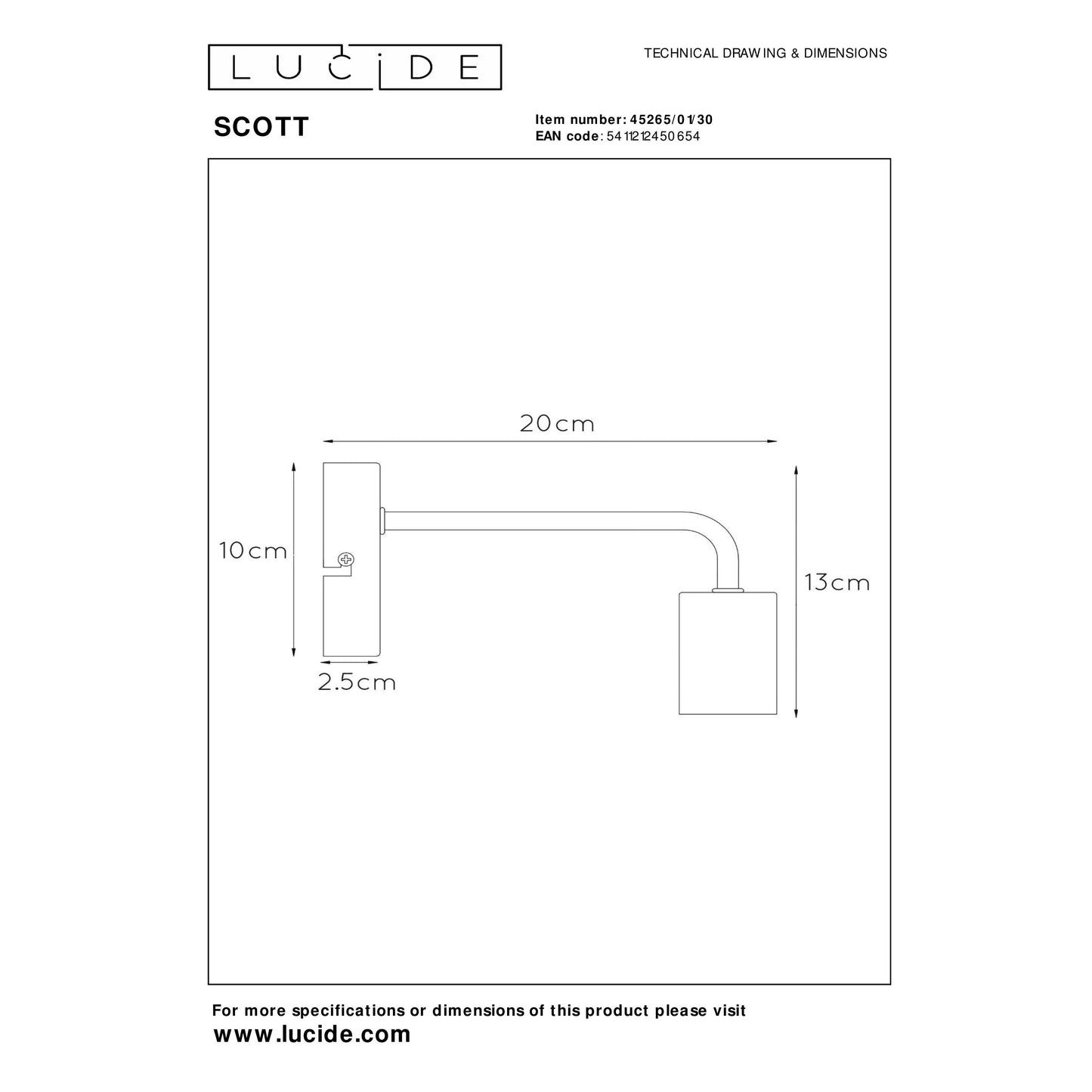 Lucide SCOTT - Wall light - 1xE27 - Black