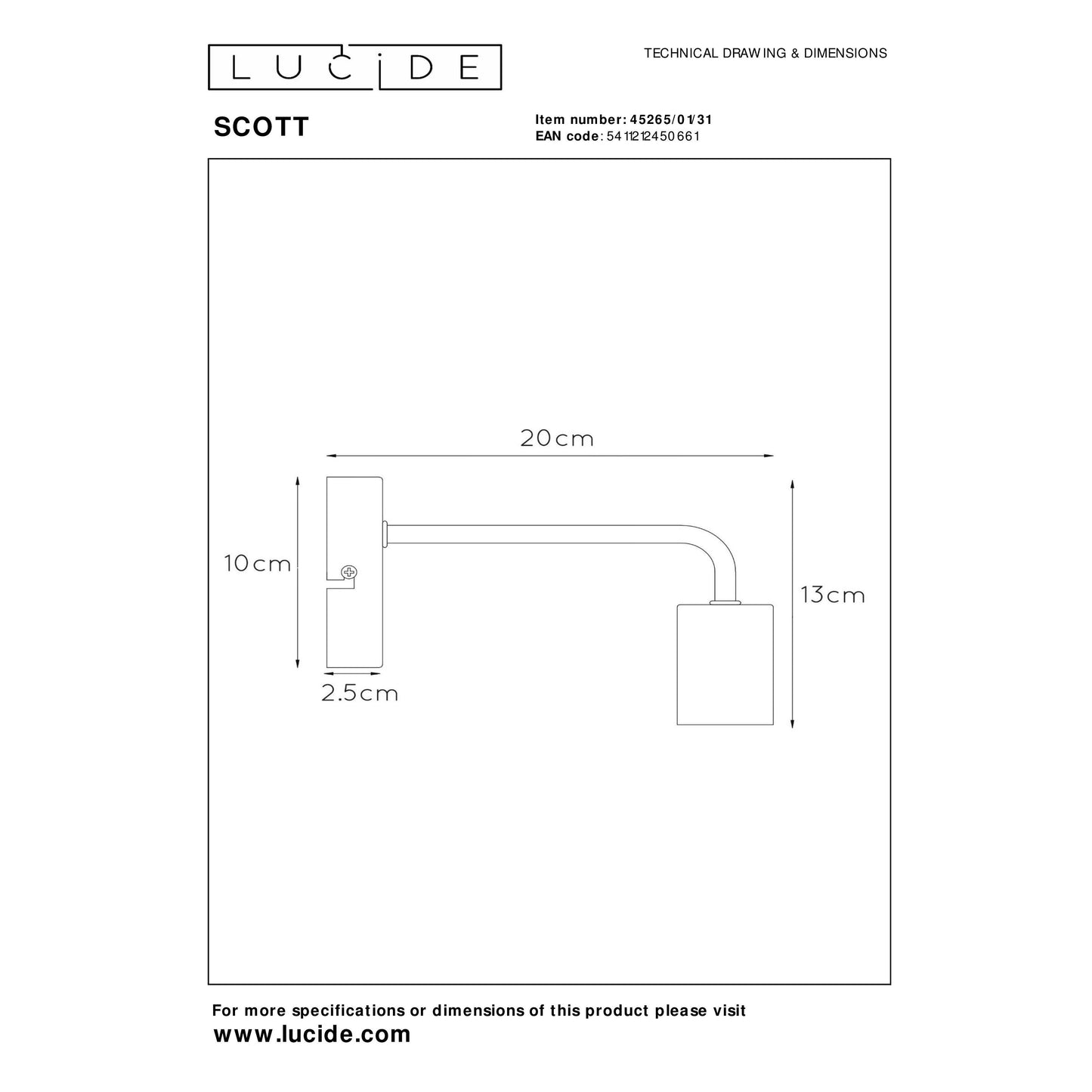 Lucide SCOTT - Wall light - 1xE27 - White