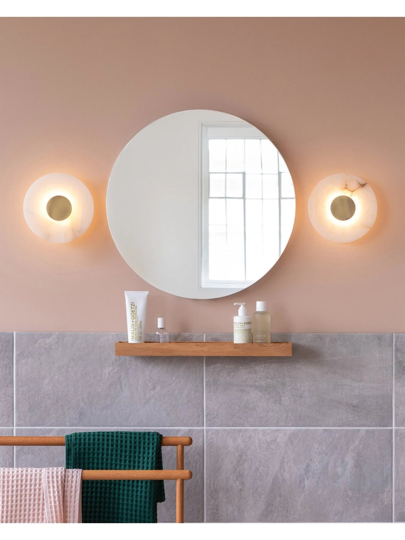 Ebro Alabaster LED Wall Light Brushed Gold IP44 Round