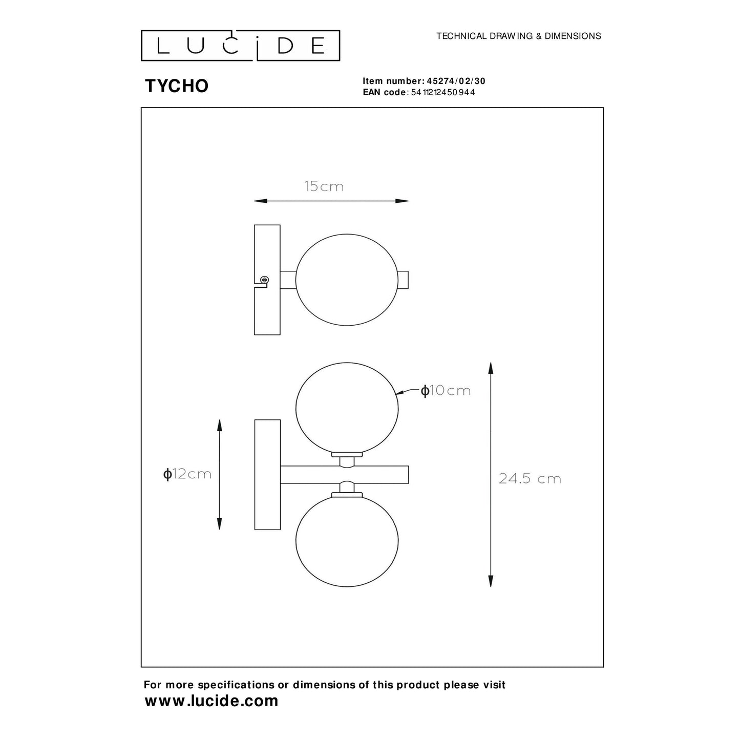 Lucide TYCHO - Wall light - 2xG9 - Black