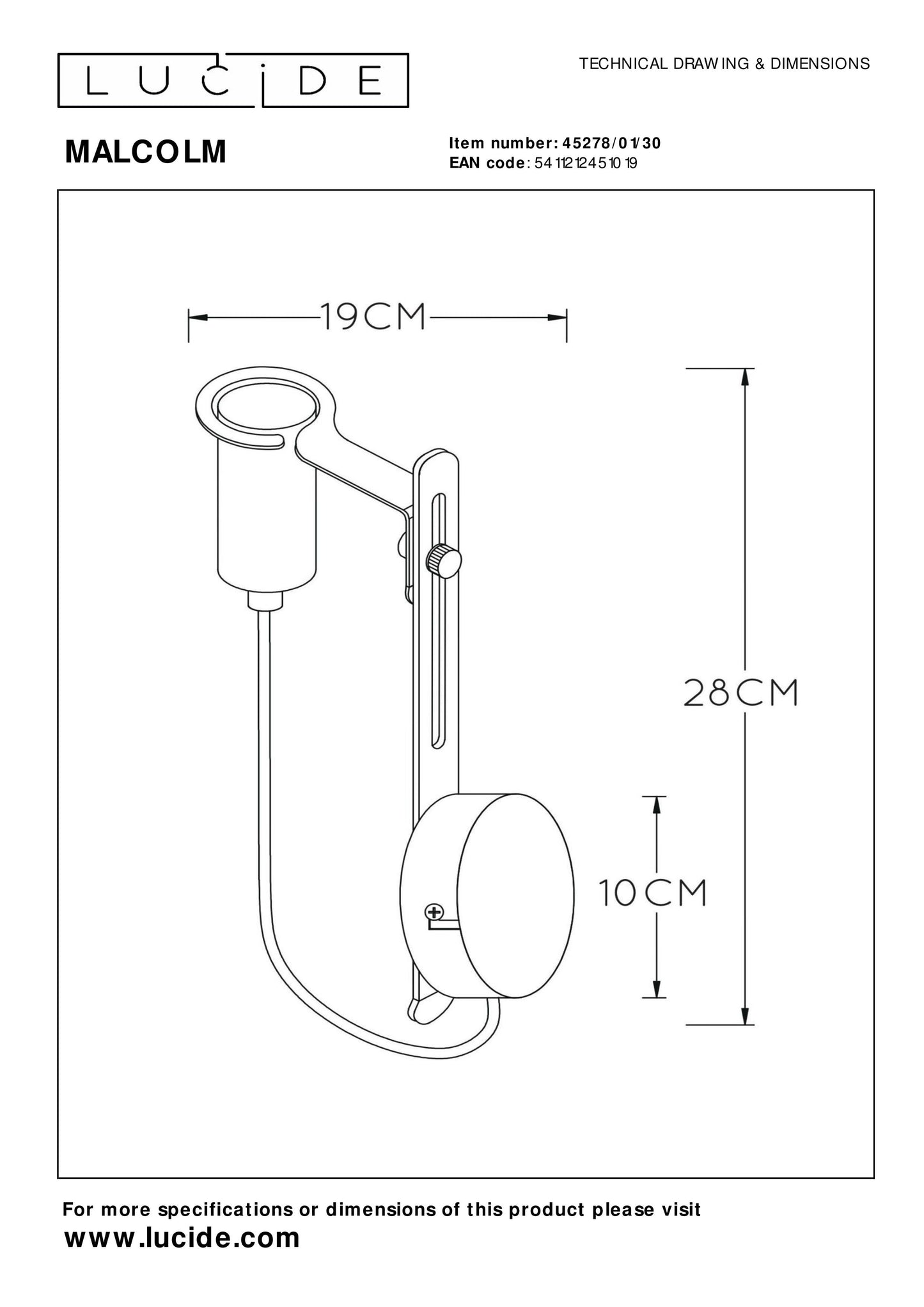 Lucide MALCOLM - Wall light - 1xE27 - Black