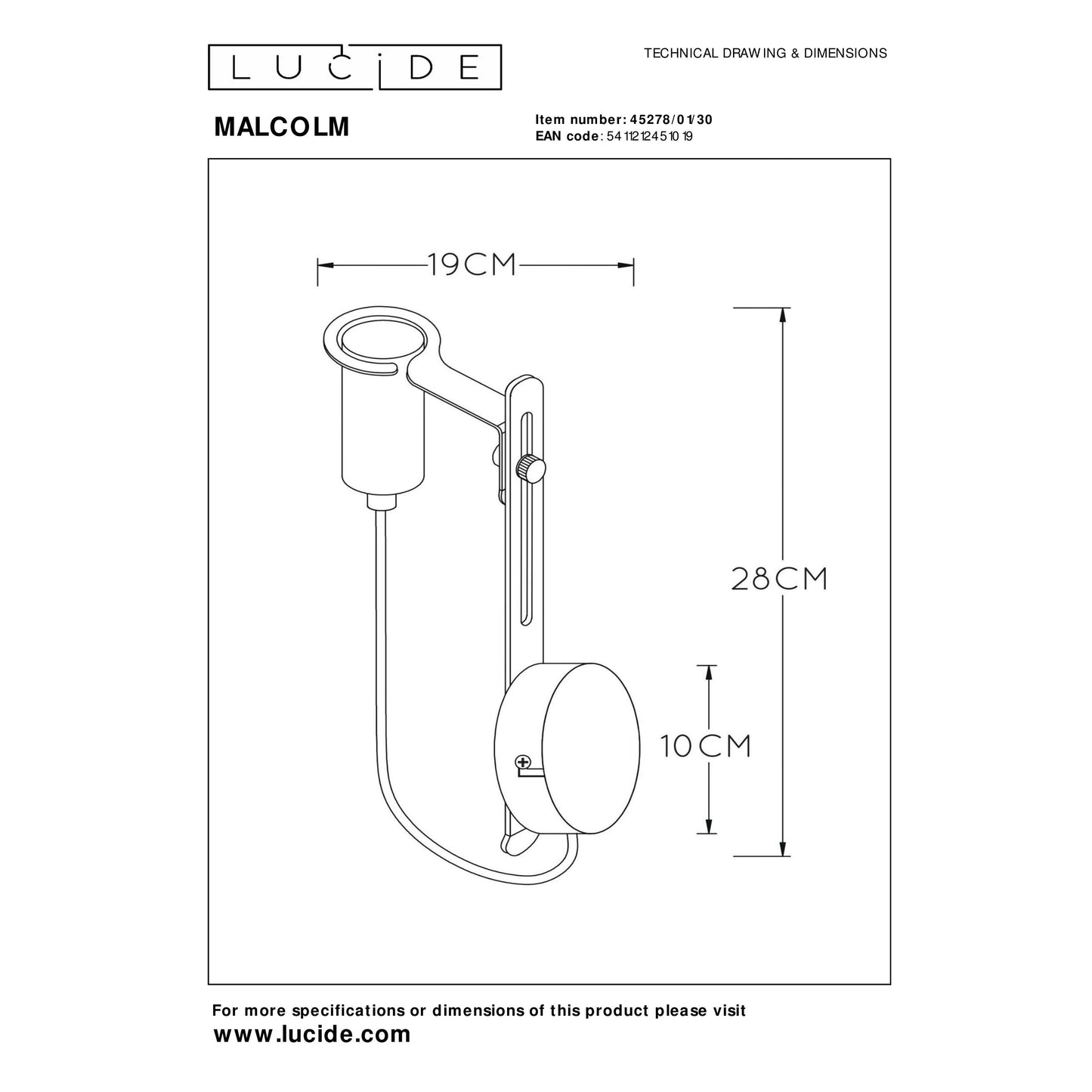 Lucide MALCOLM - Wall light - 1xE27 - Black