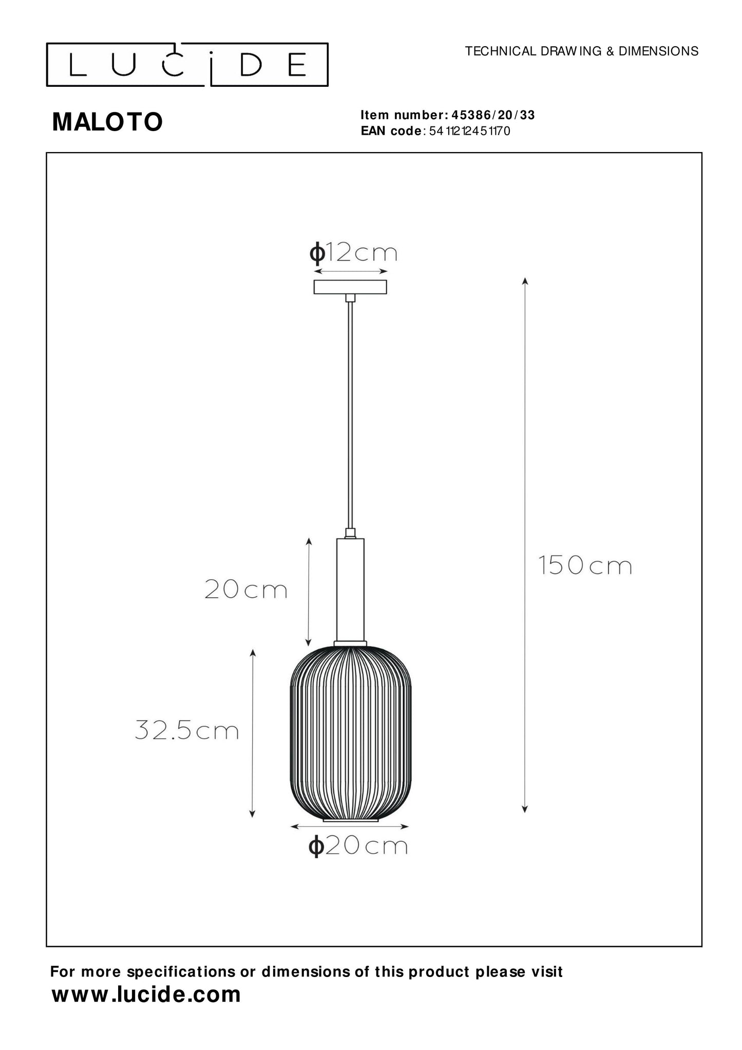 Lucide MALOTO - Pendant light - Ø 20 cm - 1xE27 - Green