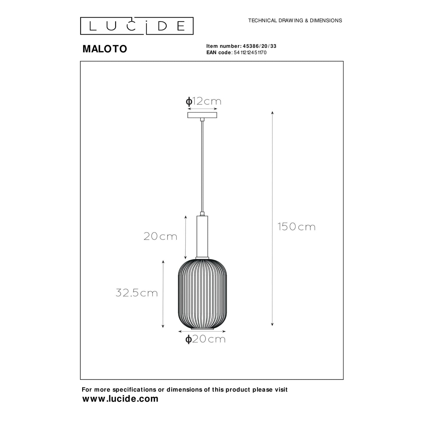 Lucide MALOTO - Pendant light - Ø 20 cm - 1xE27 - Green