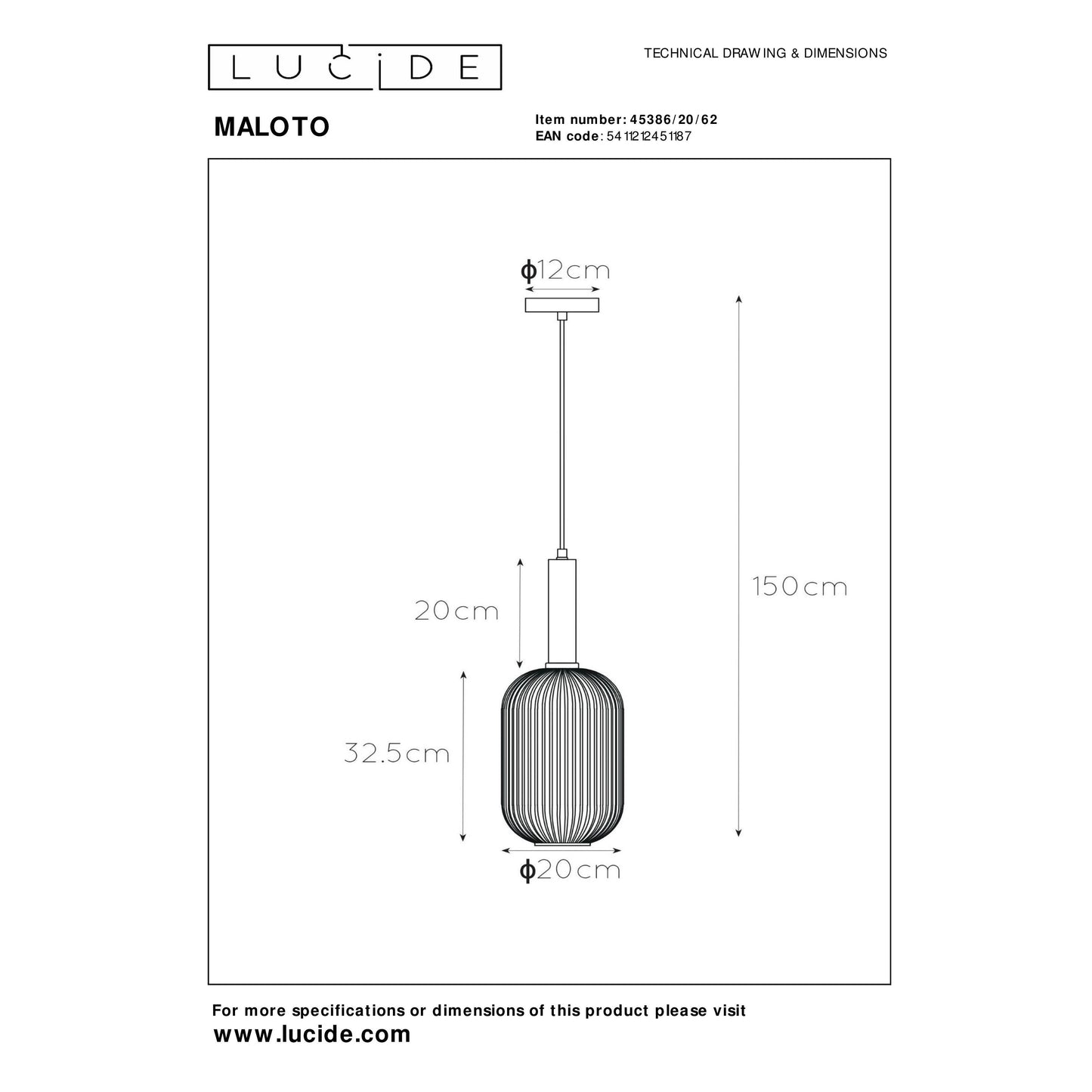 Lucide MALOTO - Pendant light - Ø 20 cm - 1xE27 - Amber