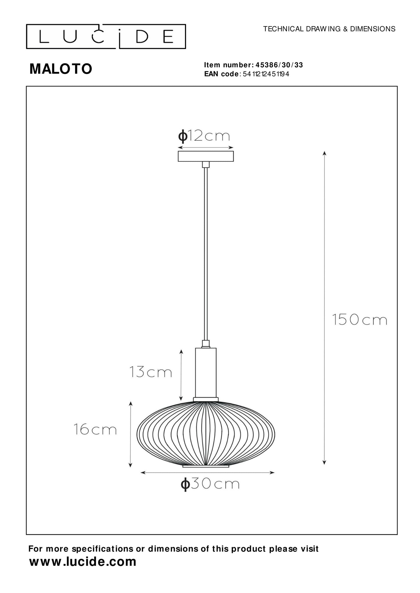 Lucide MALOTO - Pendant light - Ø 30 cm - 1xE27 - Green