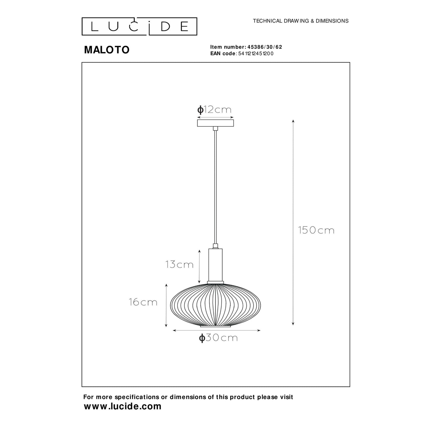 Lucide MALOTO - Pendant light - Ø 30 cm - 1xE27 - Amber