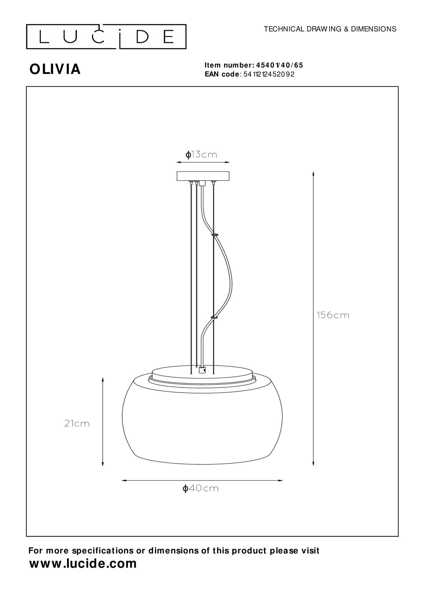 Lucide OLIVIA - Pendant light - Ø 40 cm - 3xE27 - Smoke Grey