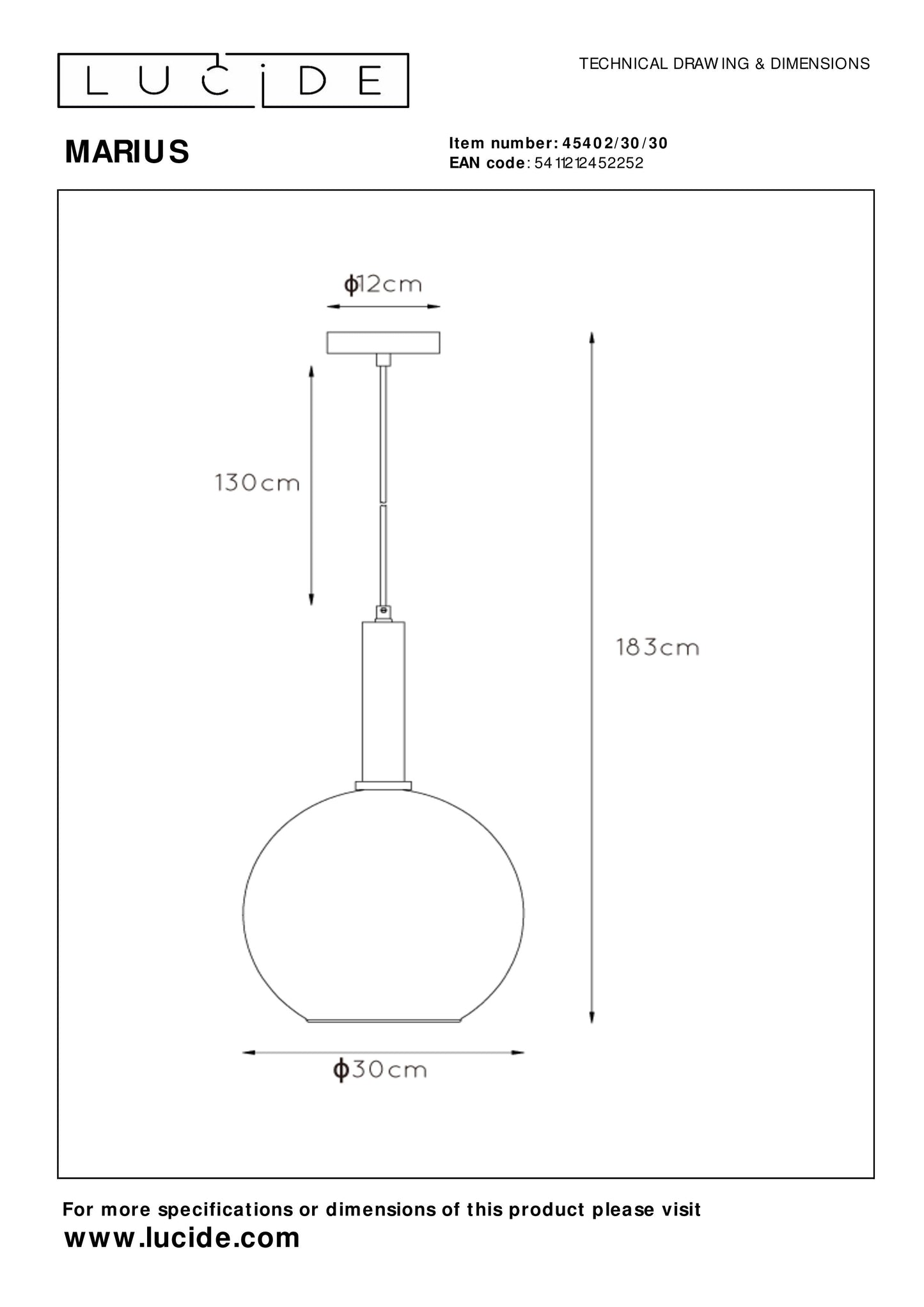 Lucide MARIUS - Pendant light - Ø 30 cm - 1xE27 - Black