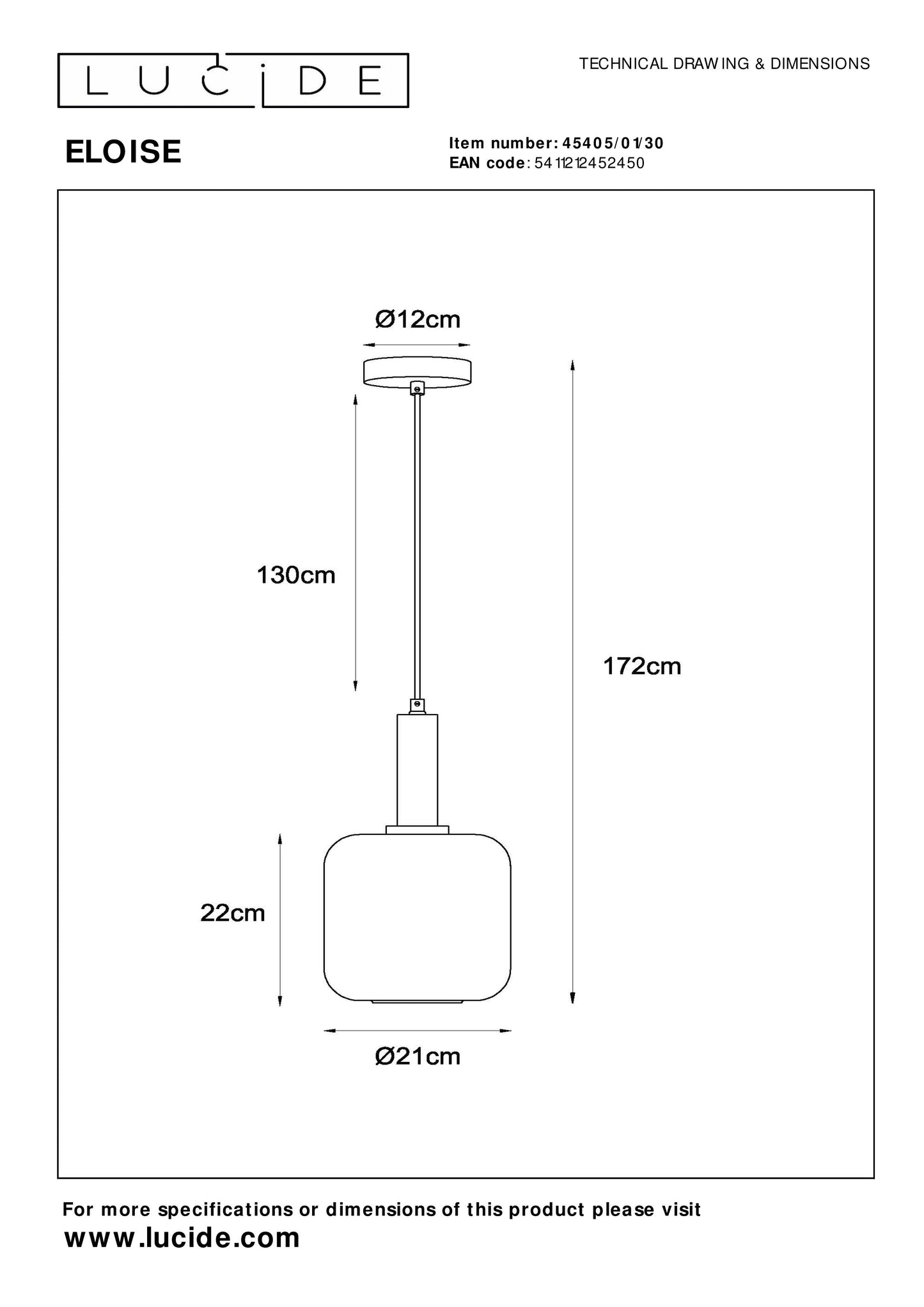 Lucide ELOISE - Pendant light - Ø 21 cm - 1xE27 - Black