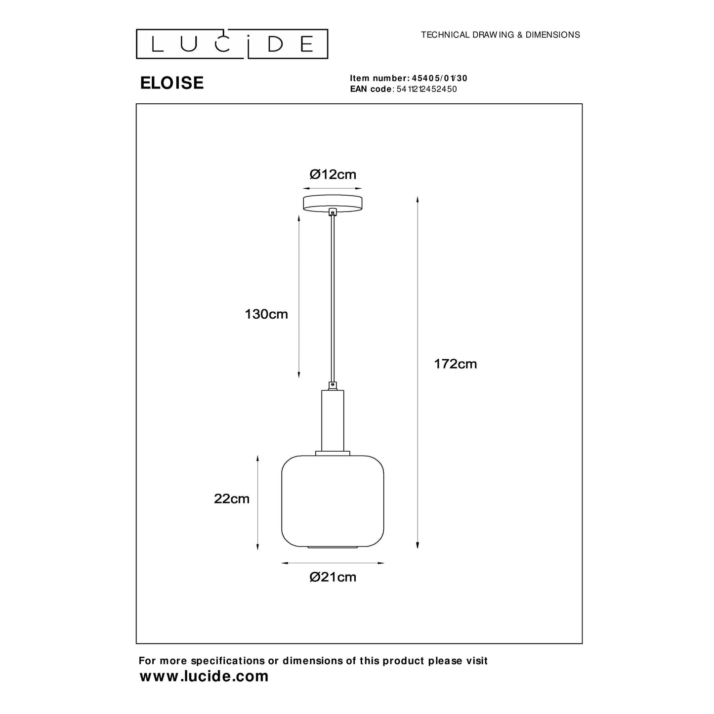 Lucide ELOISE - Pendant light - Ø 21 cm - 1xE27 - Black