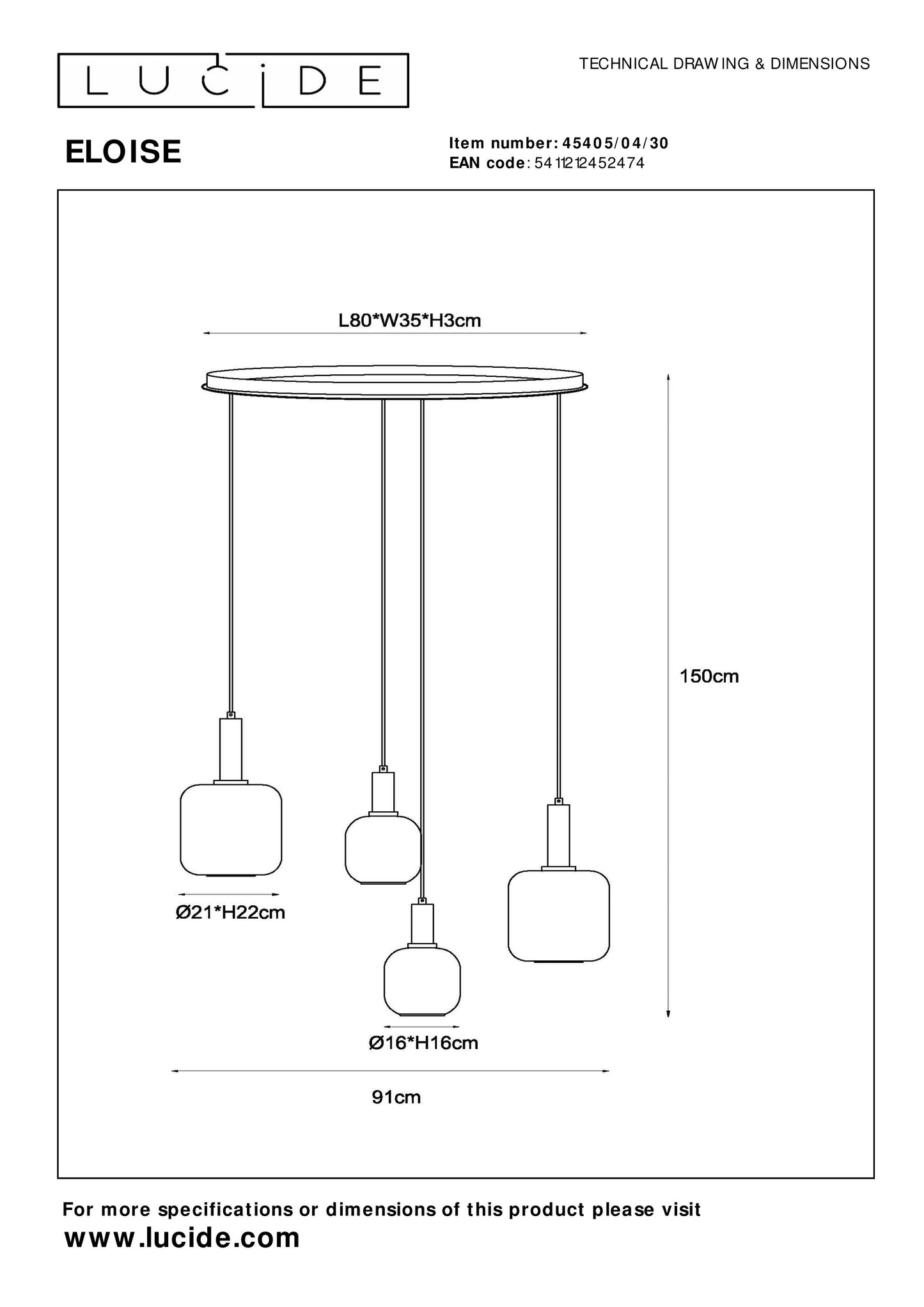 Lucide ELOISE - Pendant light - 4xE27 - Black