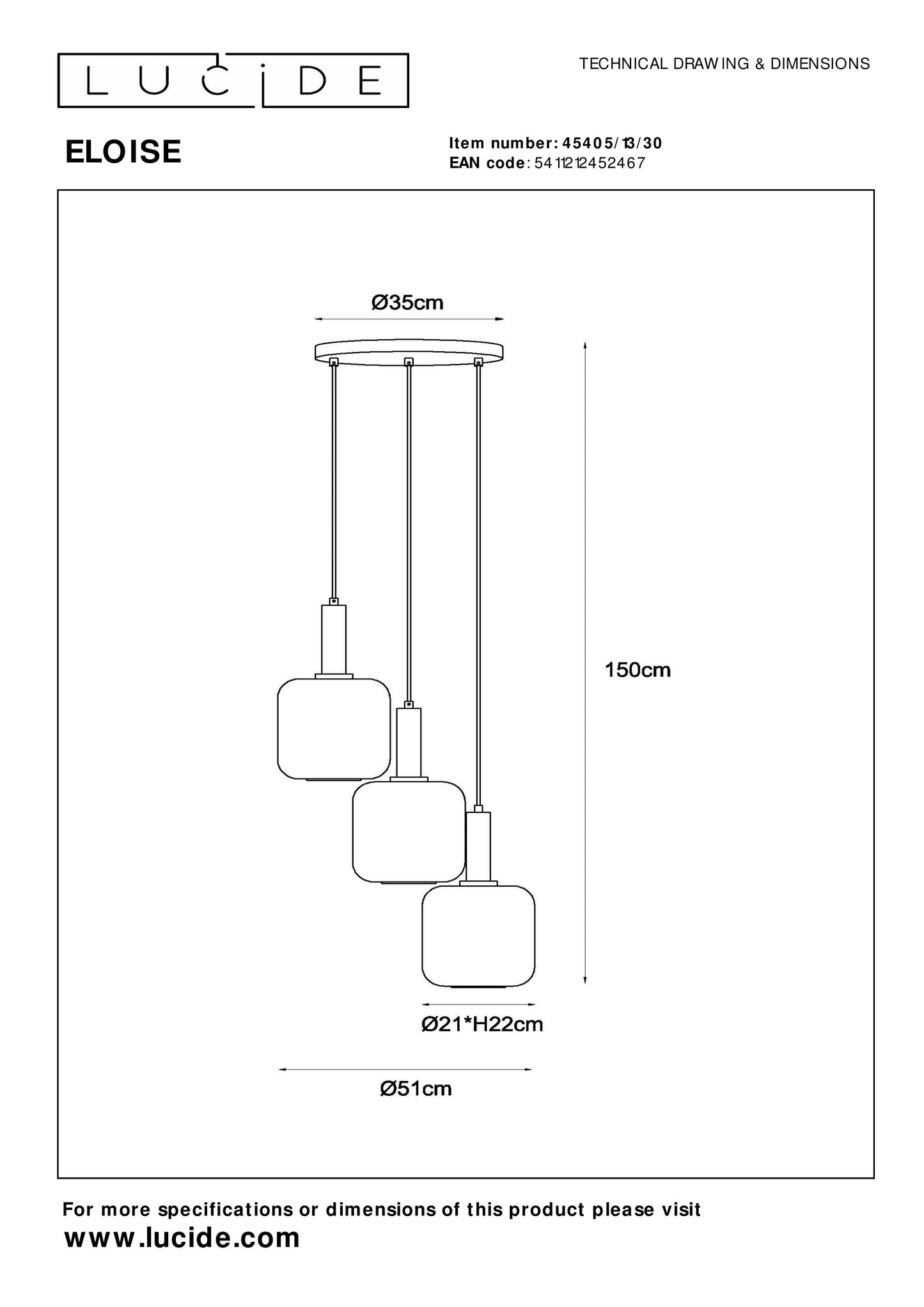 Lucide ELOISE - Pendant light - Ø 40 cm - 3xE27 - Black